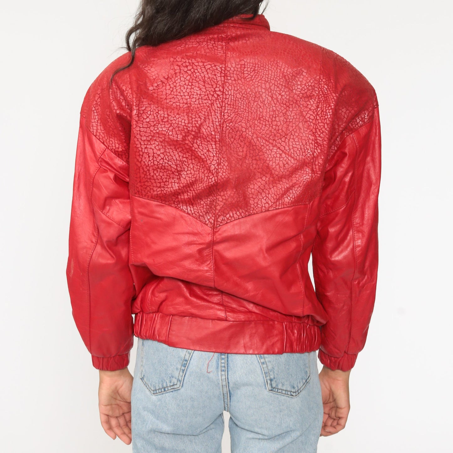 80s Red Leather Motorcycle Jacket Faux Snakeskin Biker Moto Medium