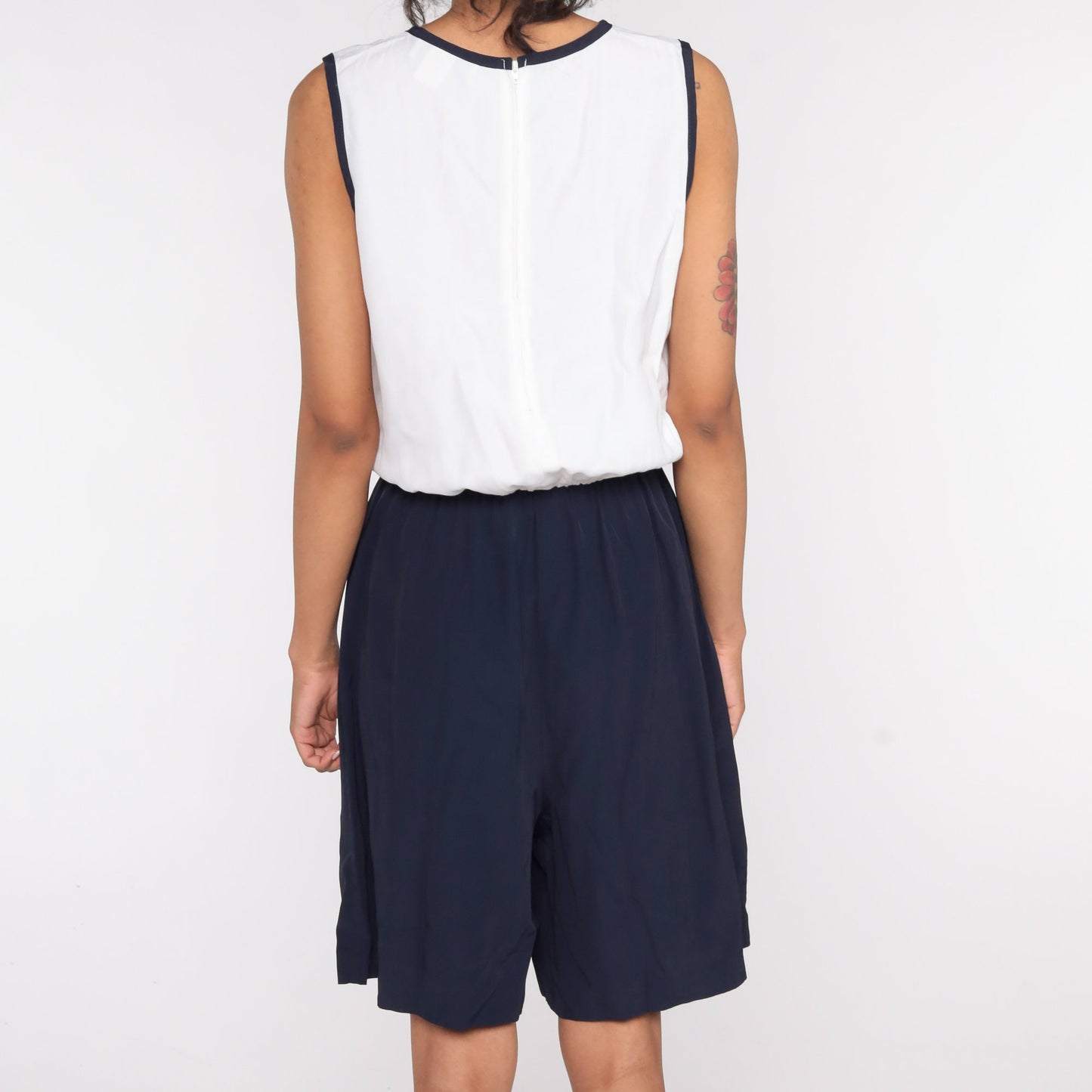 80s Navy White Sleeveless Romper Playsuit Shorts Jumpsuit Medium