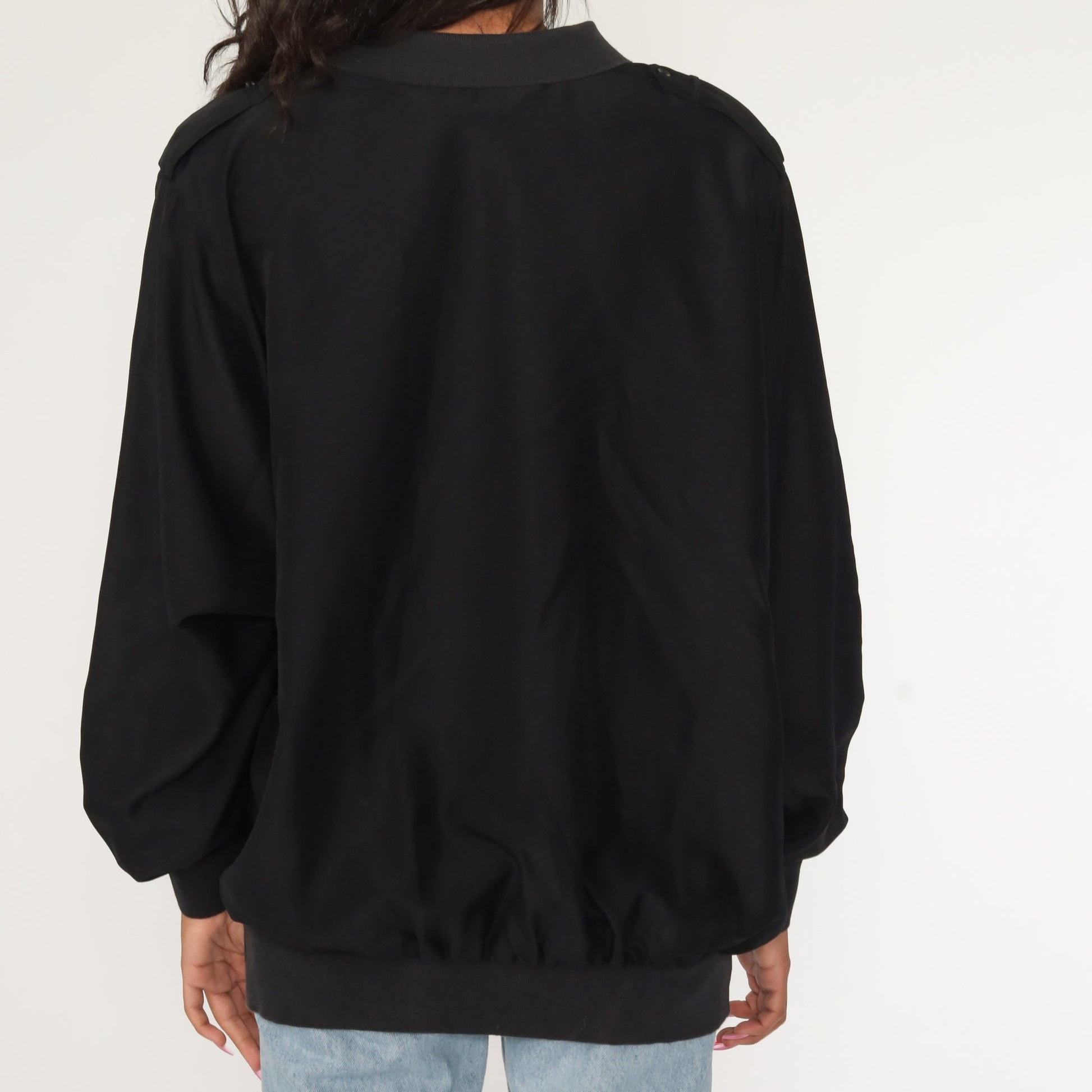 80s Diane von Furstenberg Black Button-Up Shirt Loose Fit Cotton Medium