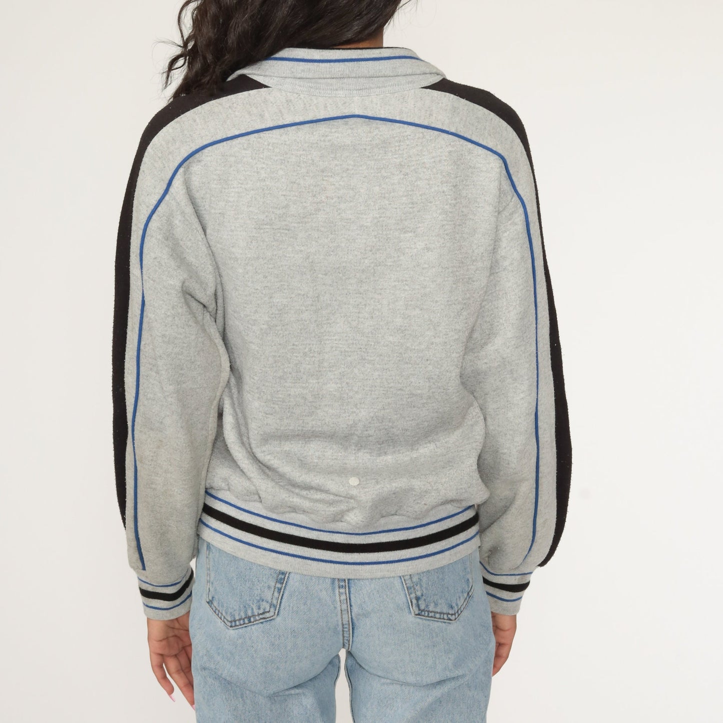 80s McGregor Track Jacket Grey Striped Zip Up Sweatshirt Medium Large