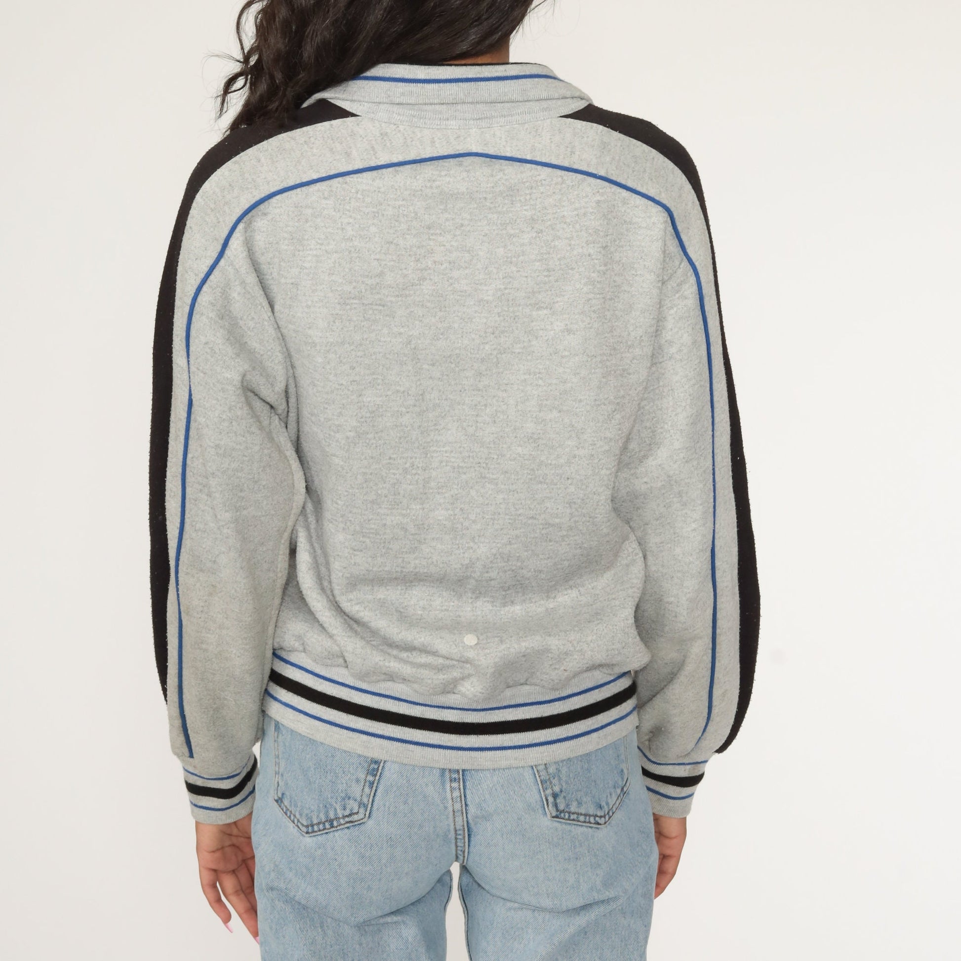 80s McGregor Track Jacket Grey Striped Zip Up Sweatshirt Medium Large