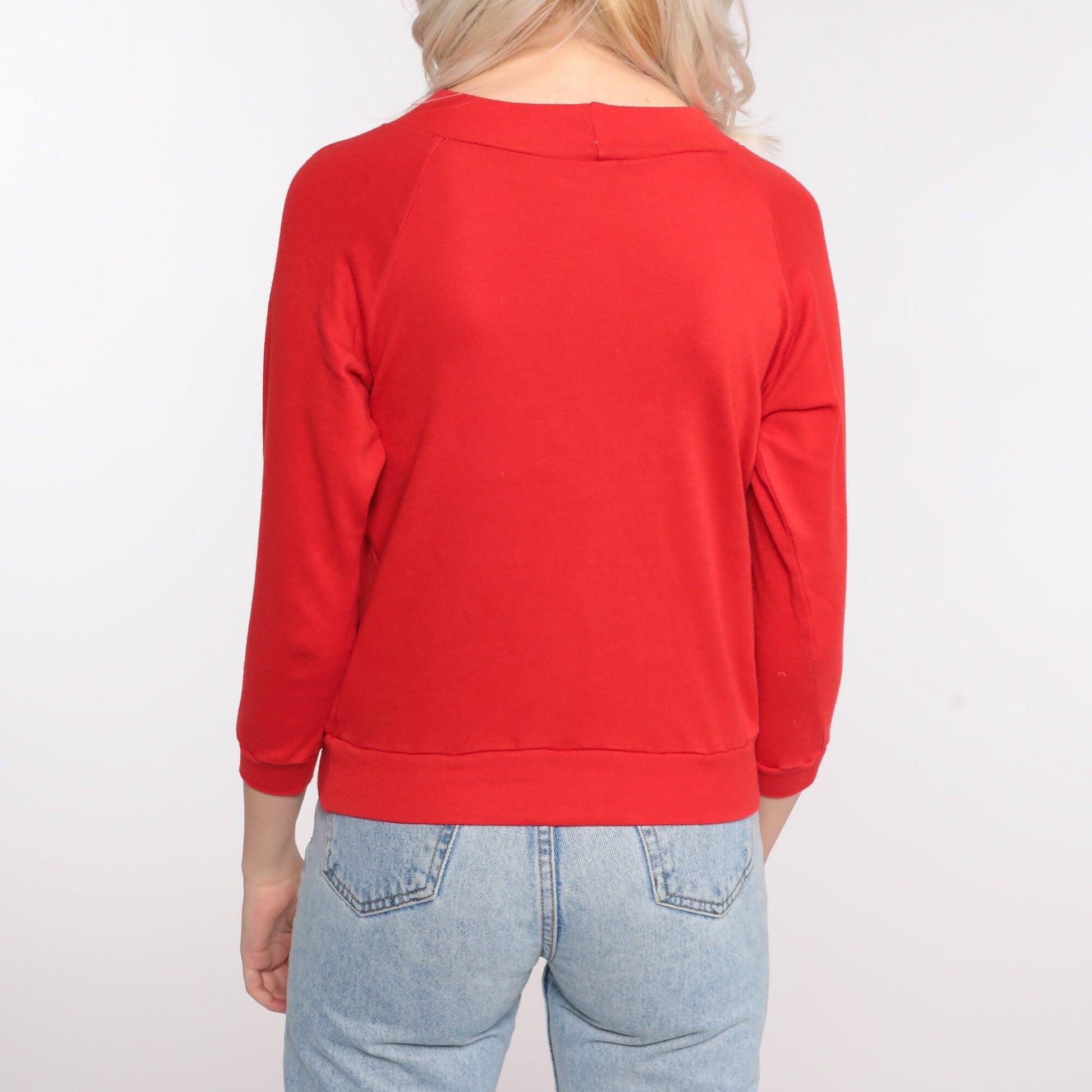 80s Red Cropped Raglan Sweatshirt Crewneck Pullover Extra Small XS