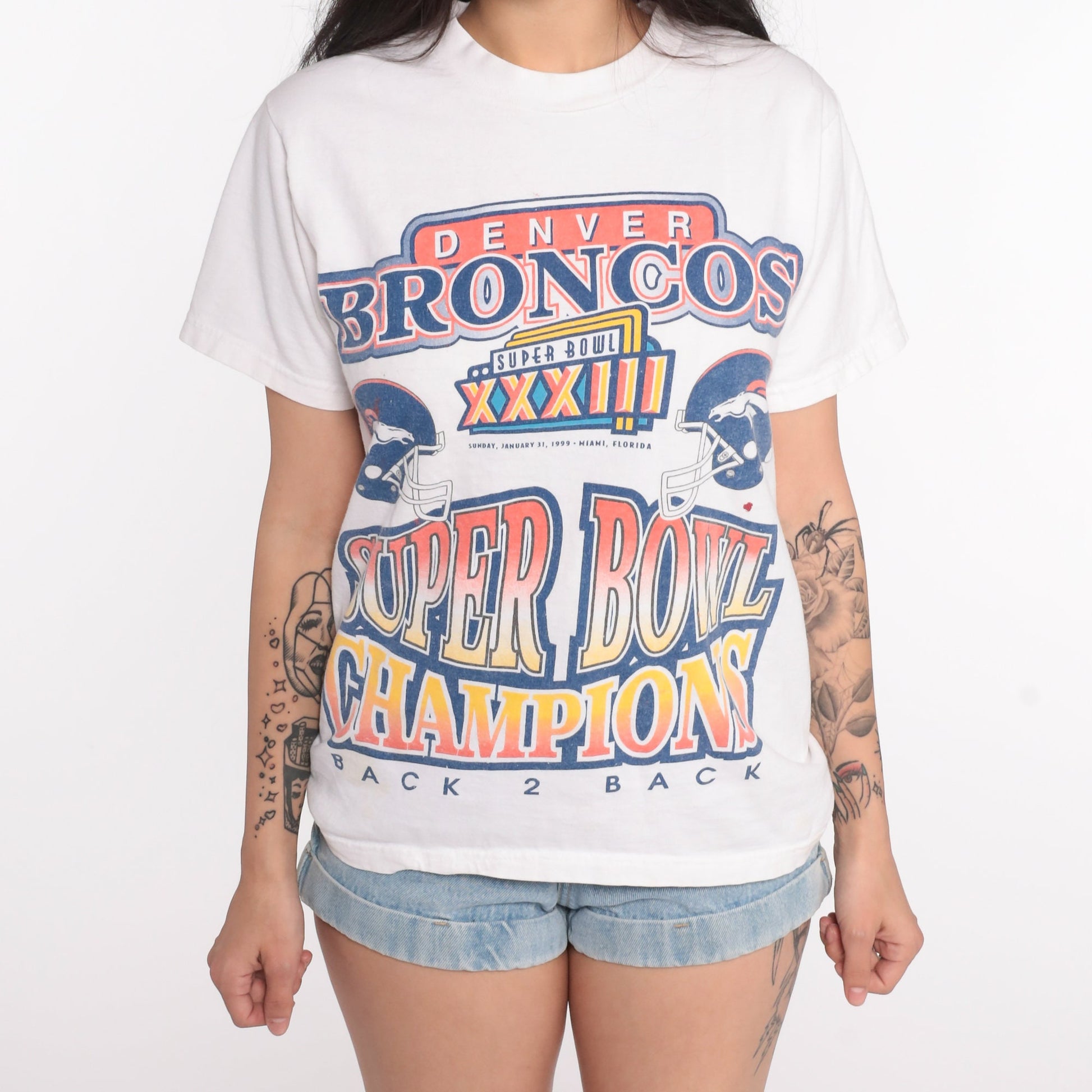 1999 Denver Broncos Super Bowl XXXIII NFL Graphic Tee Cotton Extra Small