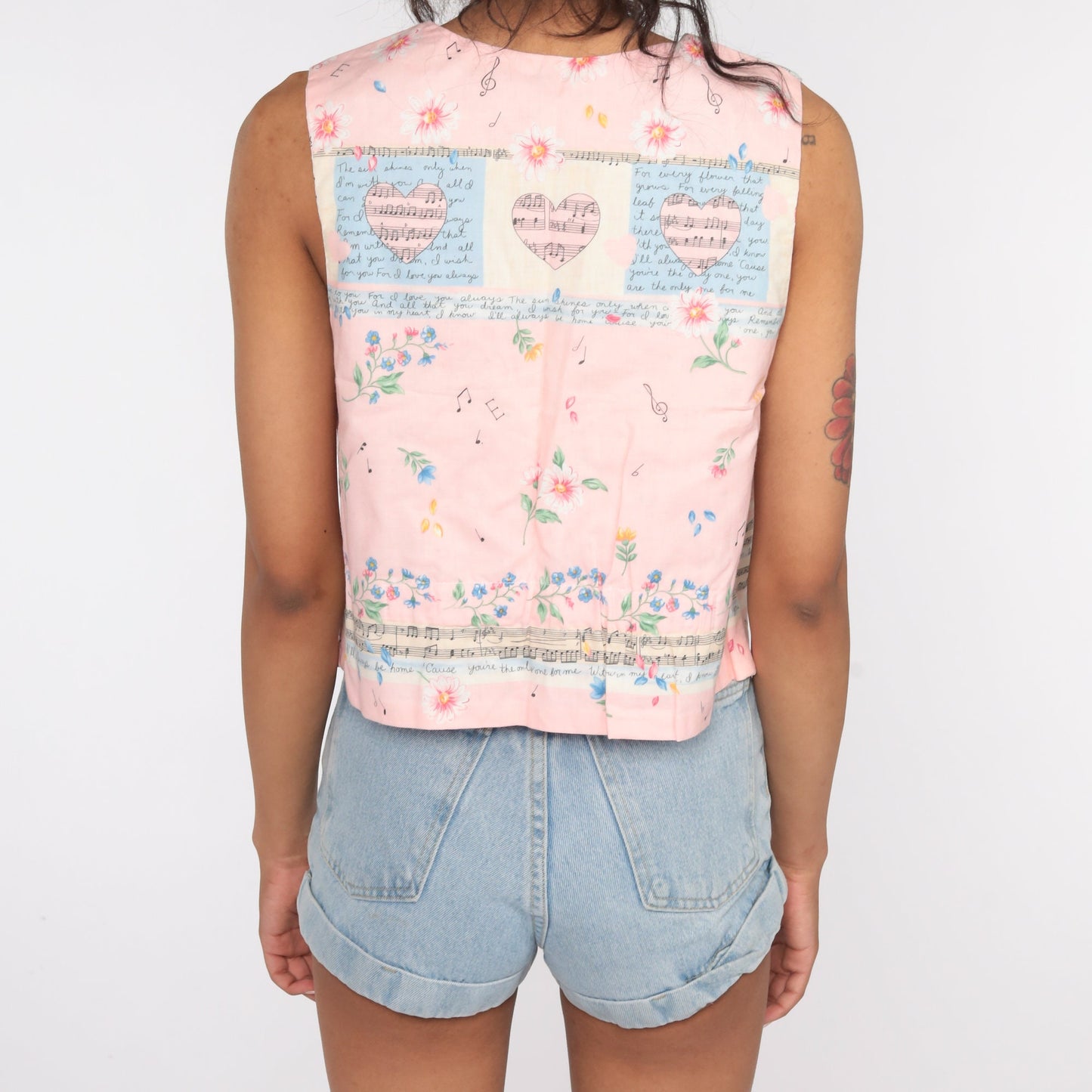 90s Floral Music Note Tank Top Pink Heart Button Up Medium
