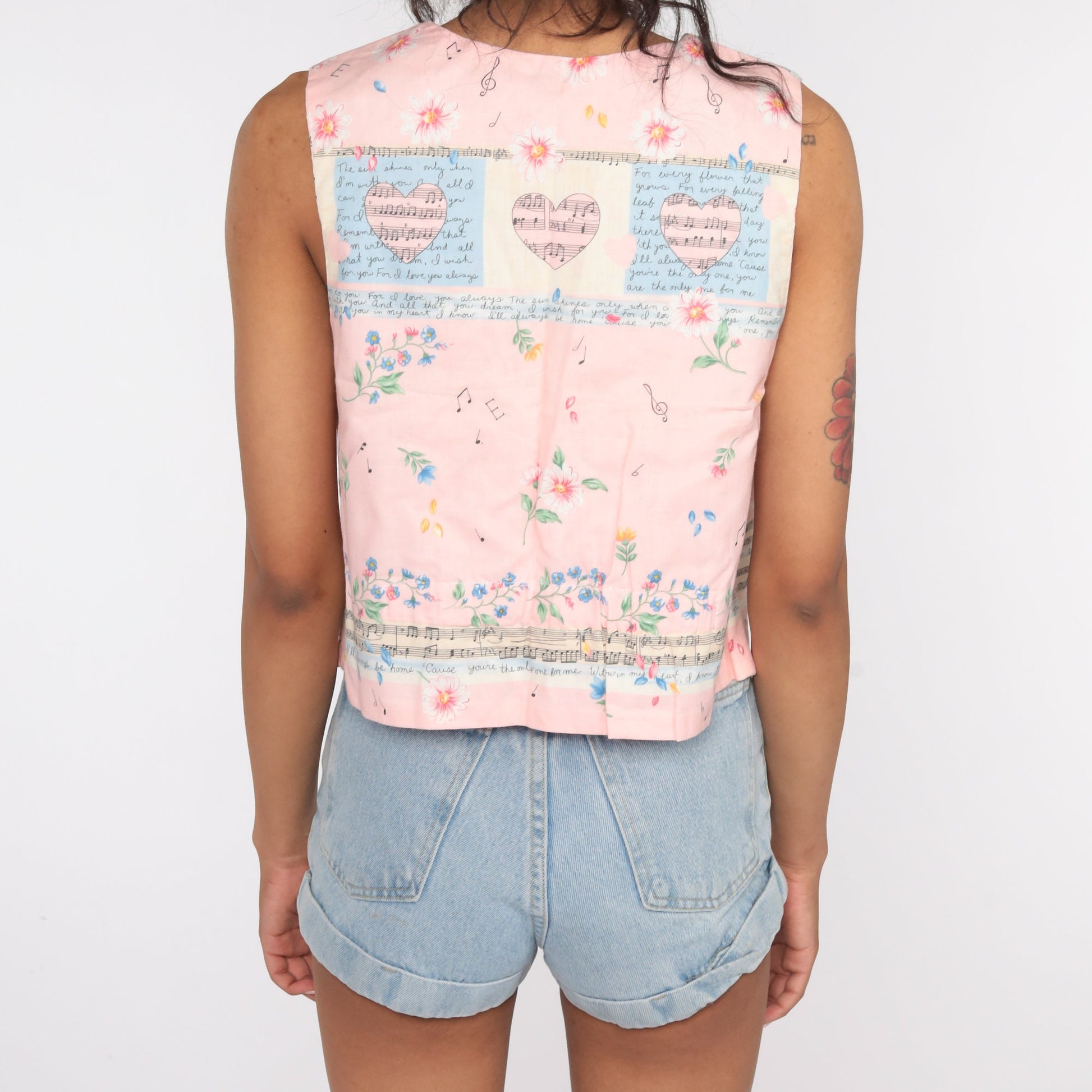 90s Floral Music Note Tank Top Pink Heart Button Up Medium