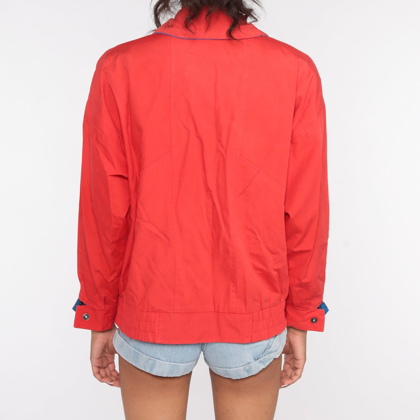 80s Red Windbreaker Jacket Zip Up Cotton Drawstring Small