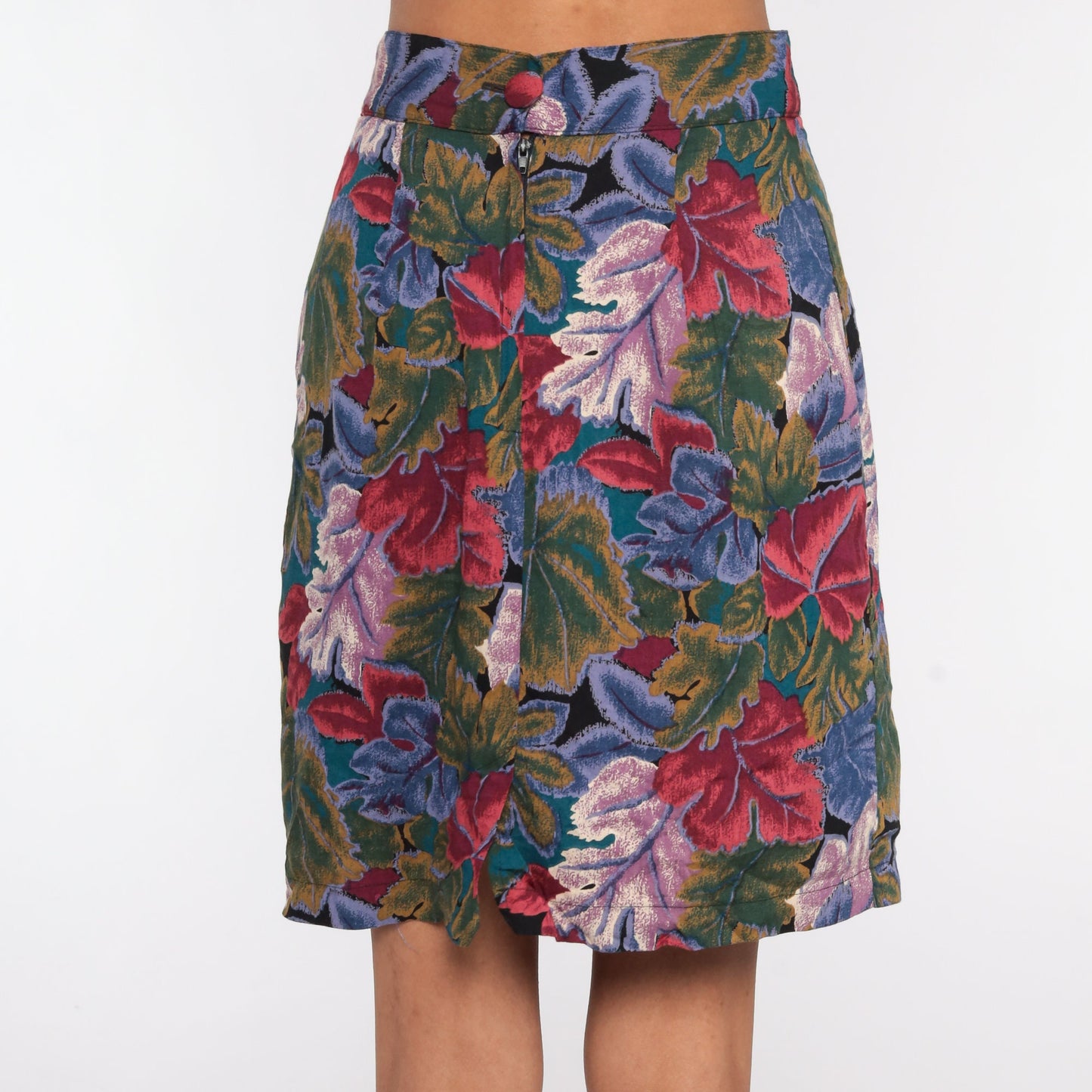 90s Leaf Print Mini Pencil Skirt High Waisted Small S