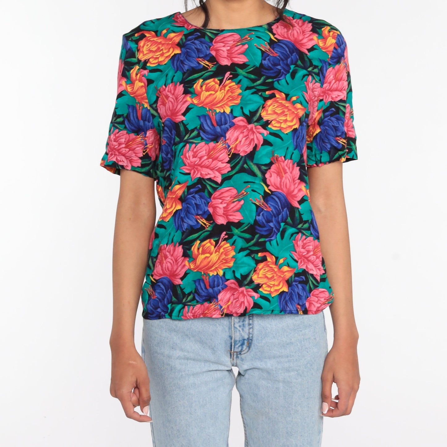 90s Floral Print T-Shirt Vintage Grunge Tee Small Medium