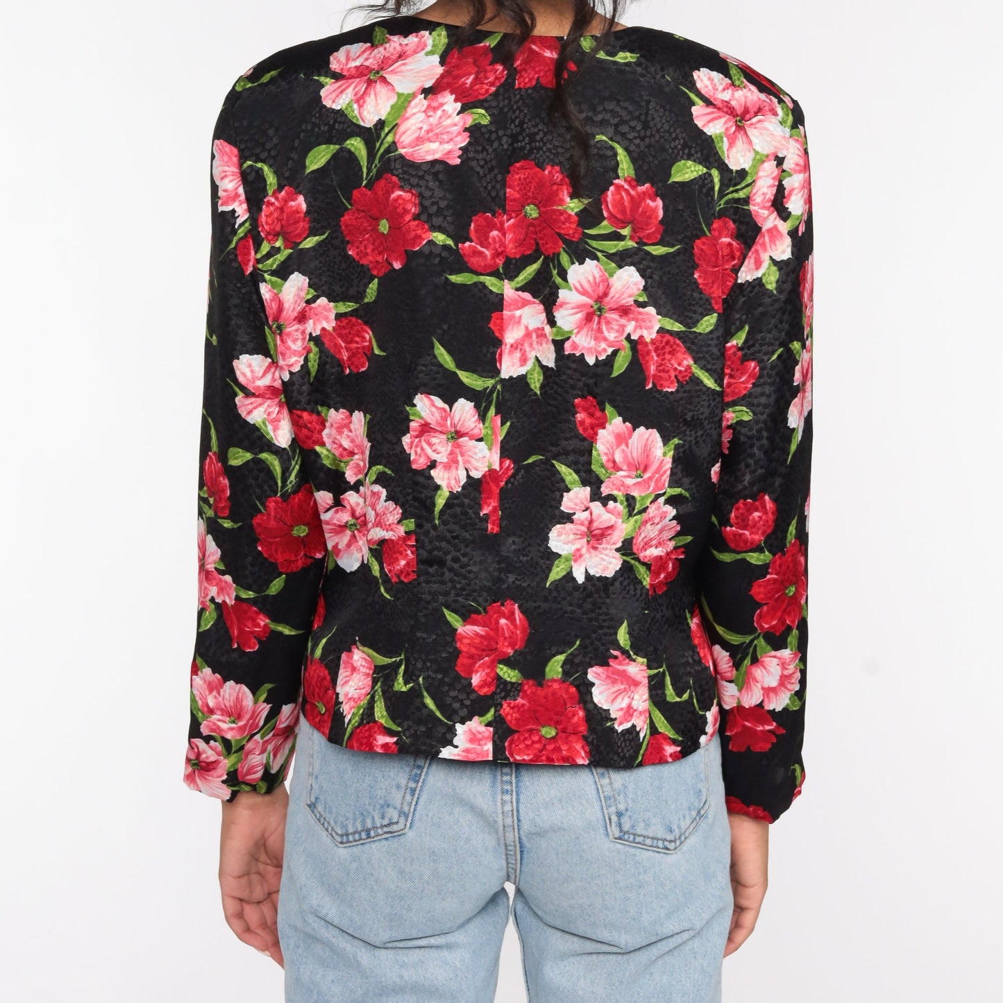 90s Liz Claiborne Black Floral Button-Up Blouse Long Sleeve Large L