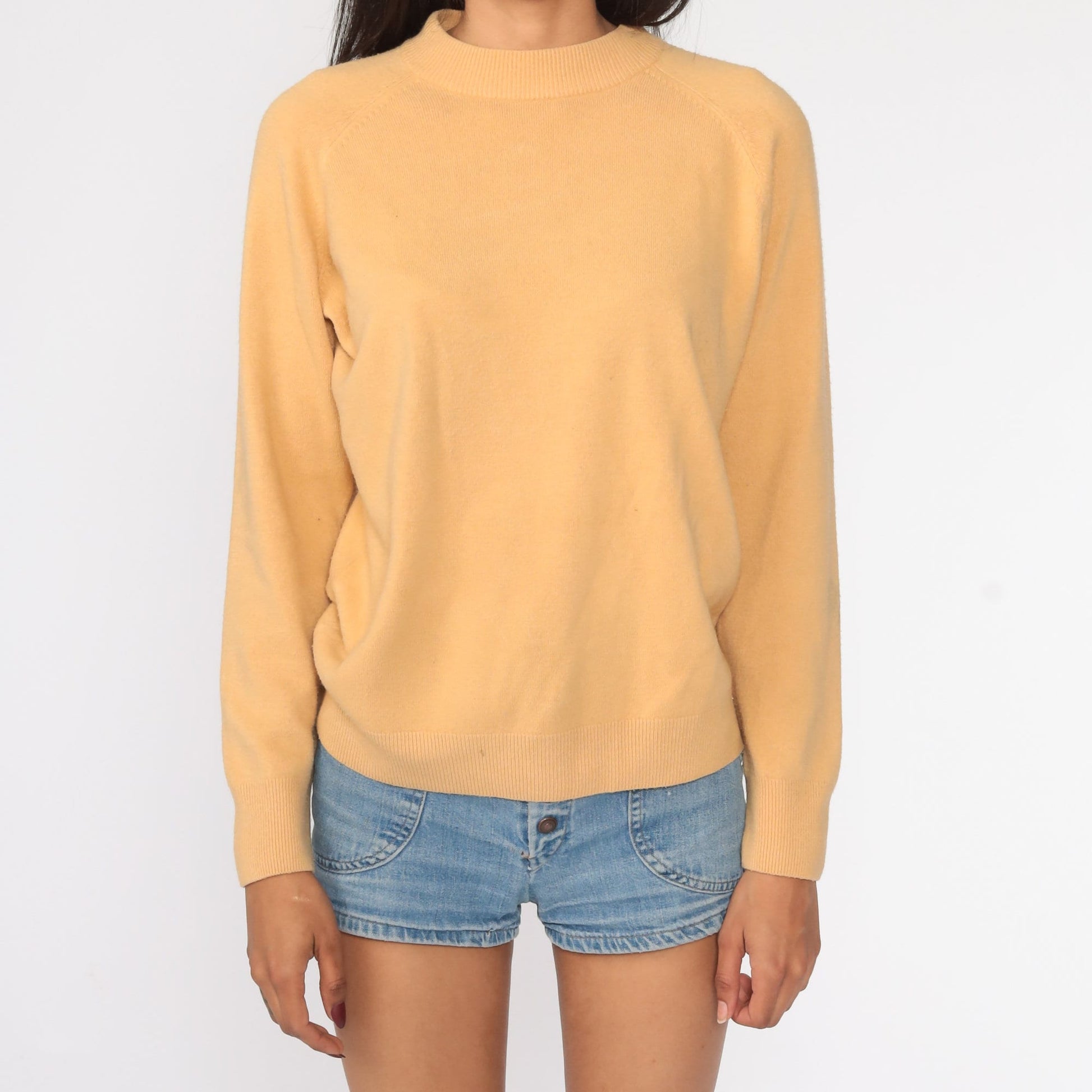 70s Tan Knit Raglan Sweater Pullover Small