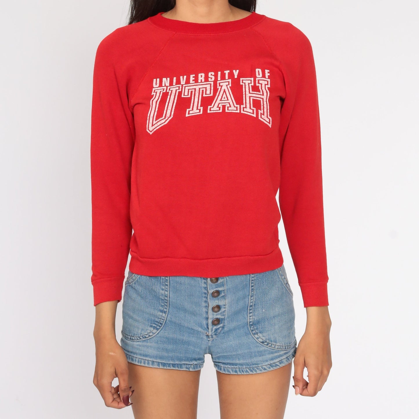 80s University of Utah Sweatshirt Red Distressed Crewneck Extra Small