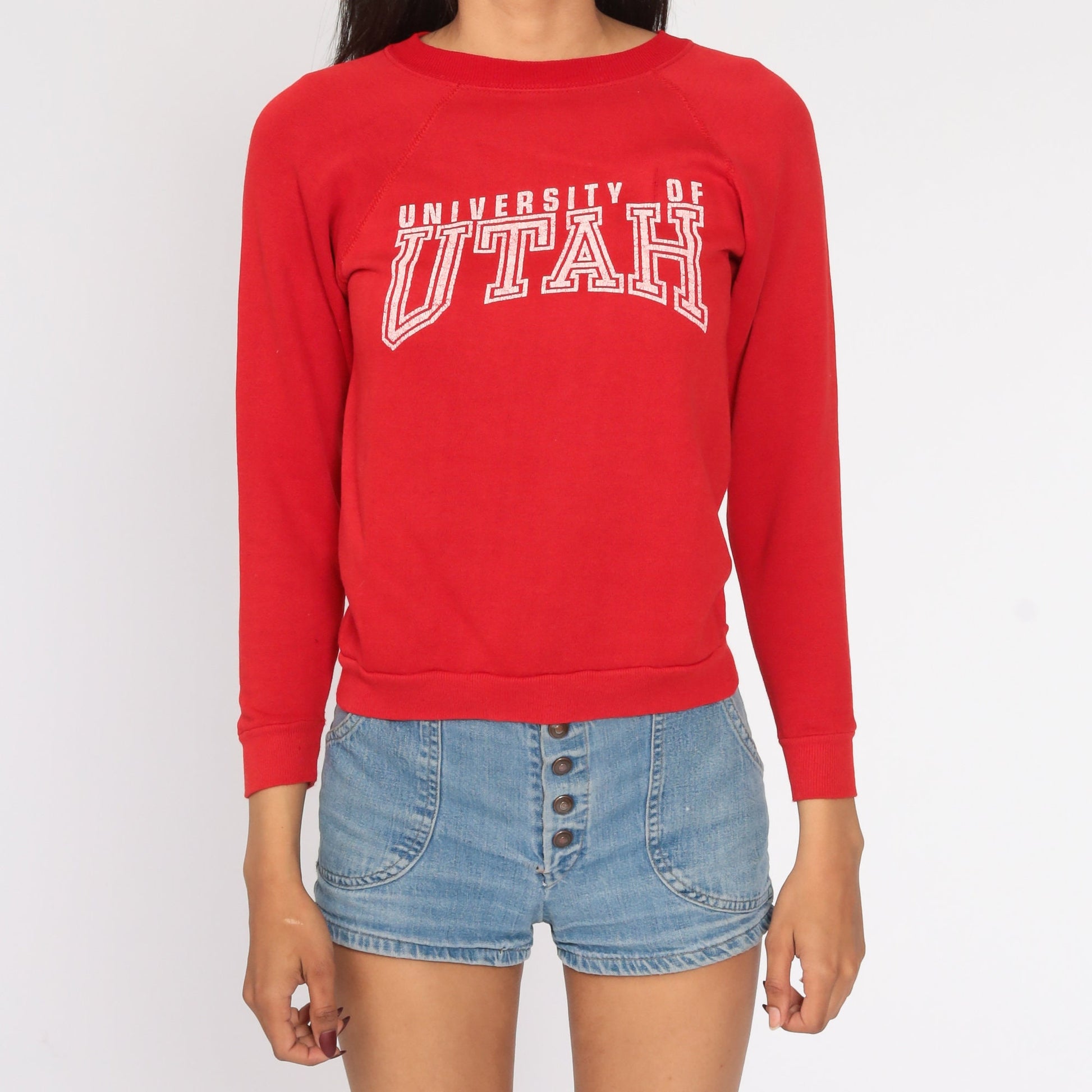 80s University of Utah Sweatshirt Red Distressed Crewneck Extra Small