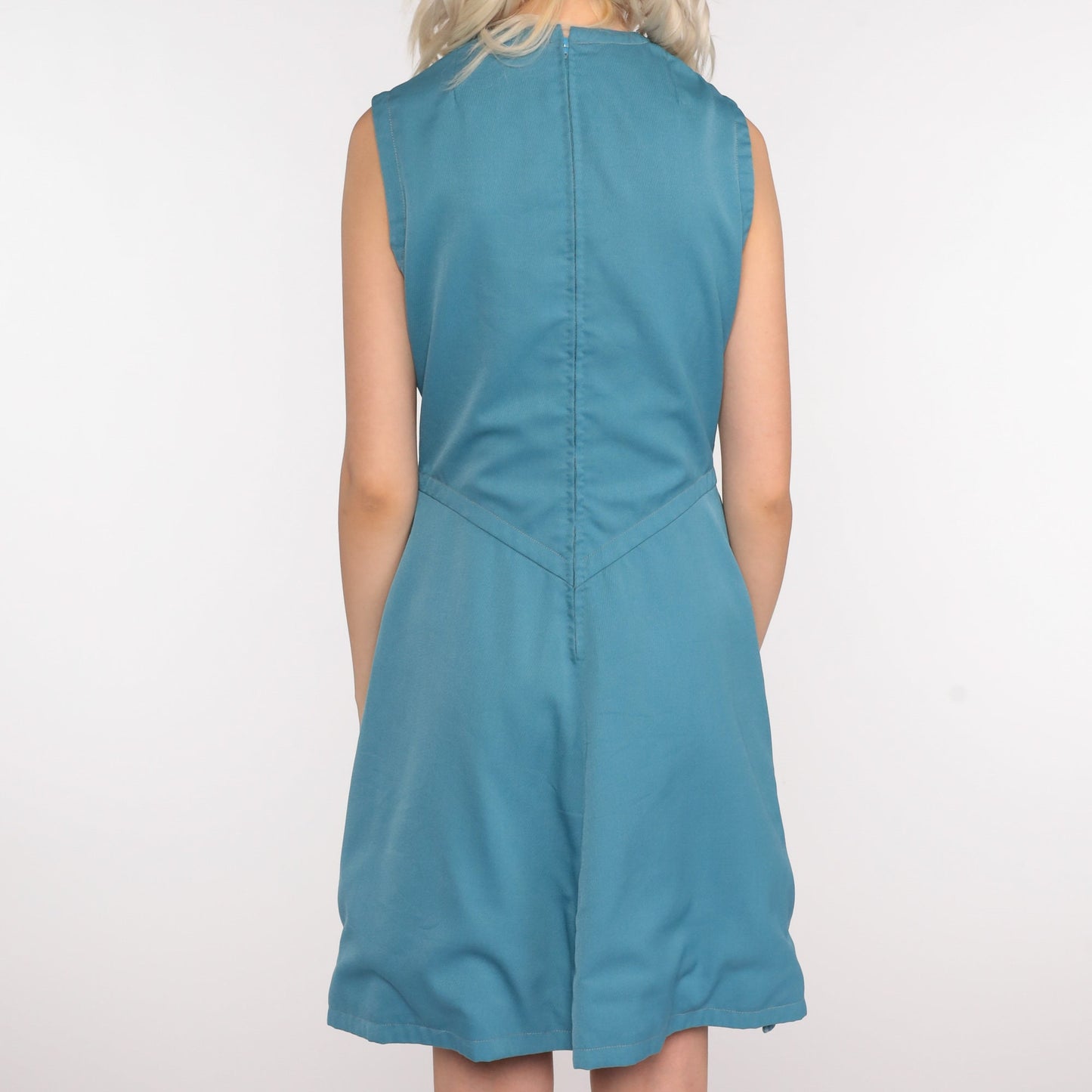 70s Mod Shift Dress Blue Sleeveless Mini High Waist Small