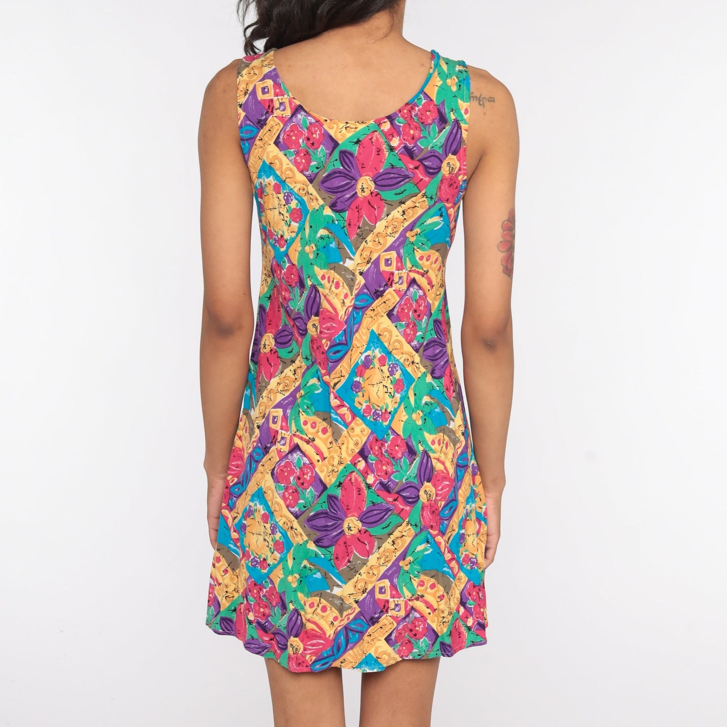 90s Floral Mini Shift Dress Sleeveless Summer Sundress Medium