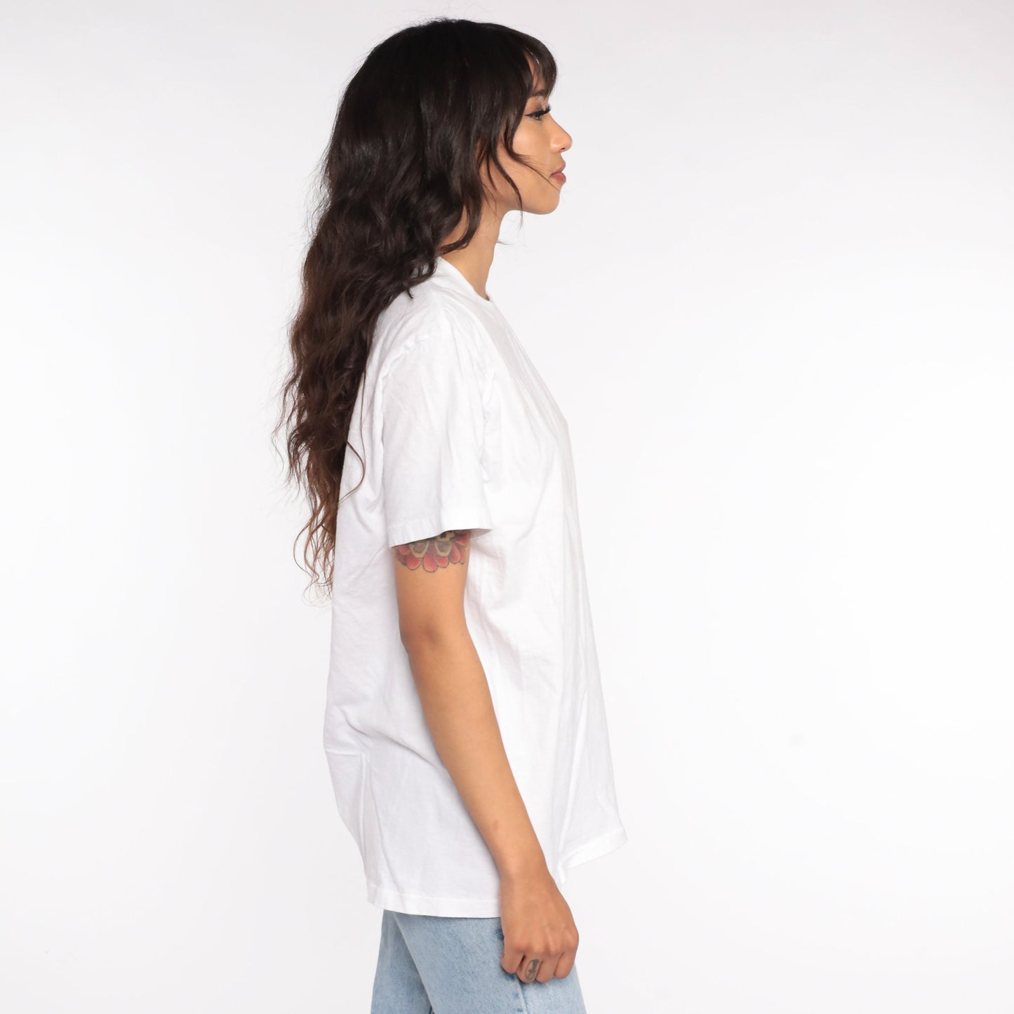 80s Plain White Cotton T-Shirt Single Stitch Crewneck Medium Large