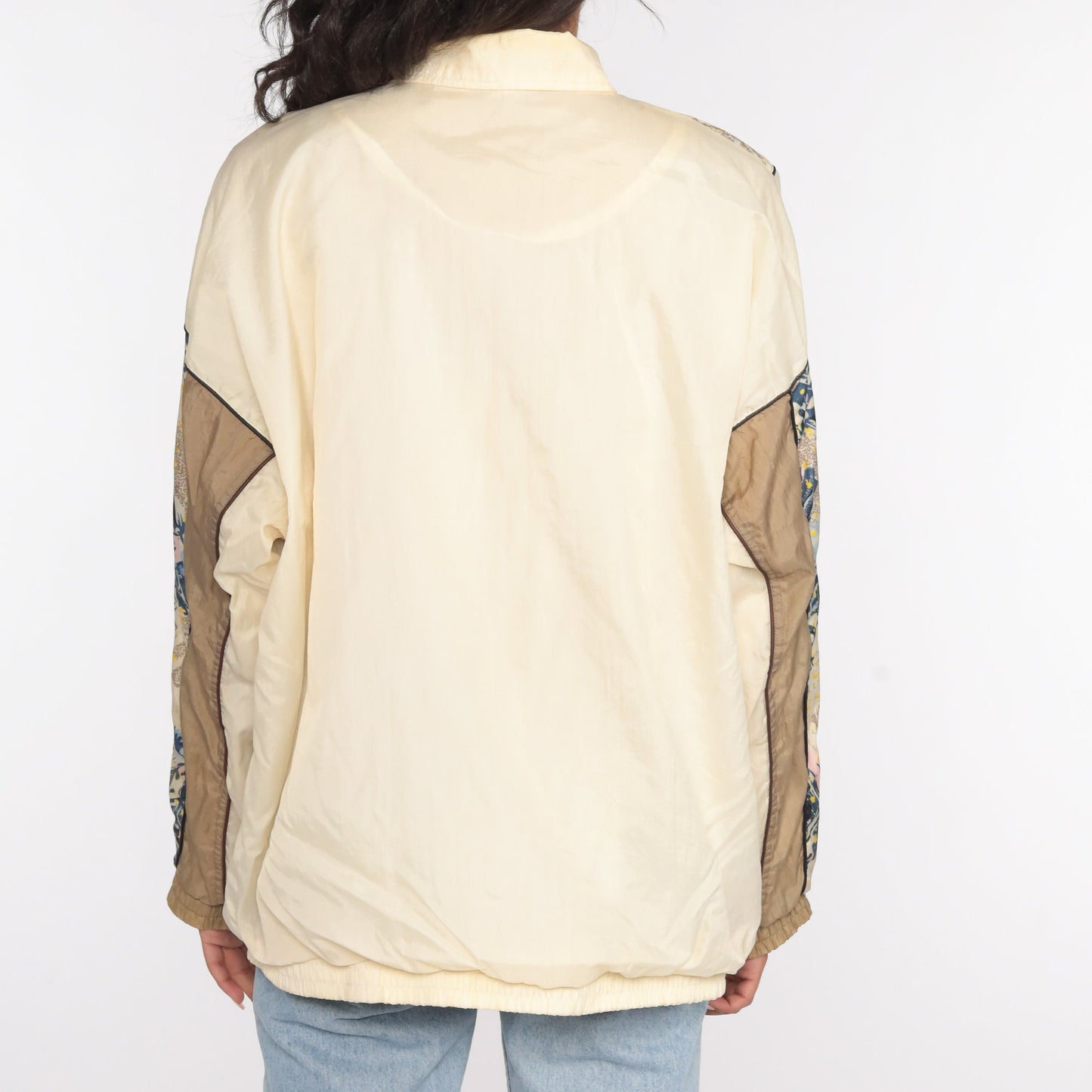 90s Windbreaker Jacket Cream Abstract Print Nylon Extra Large XL