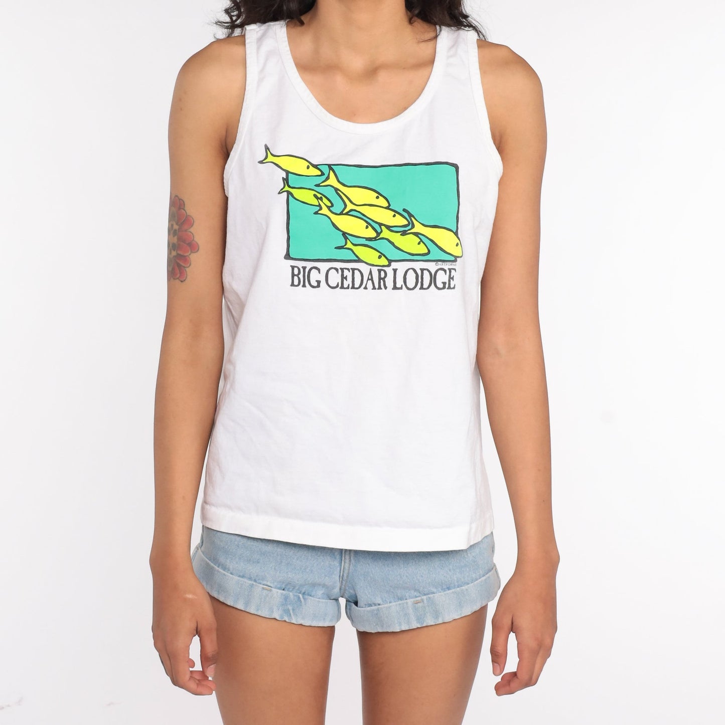 90s Big Cedar Lodge Missouri Fish Tank Top Neon Graphic Medium