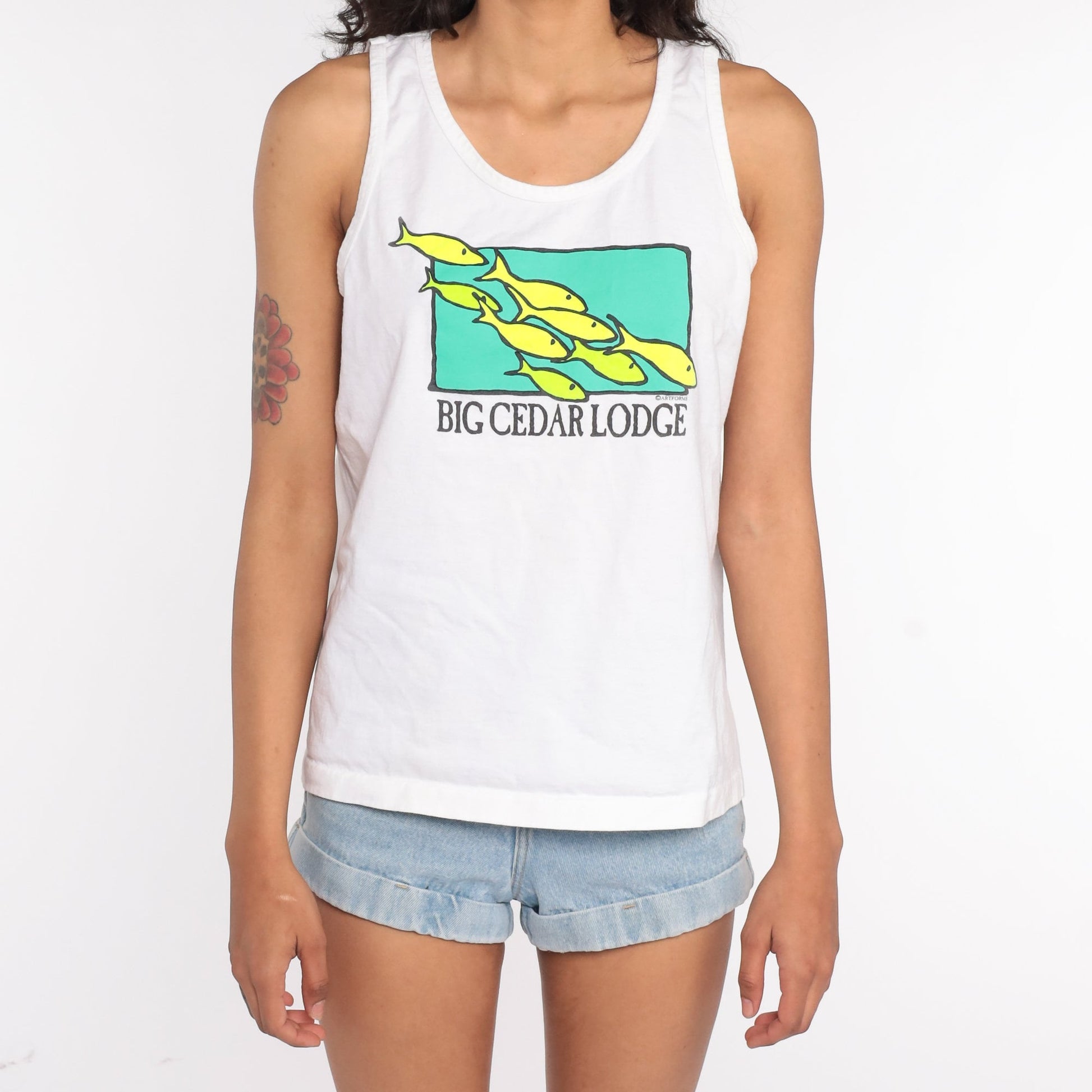 90s Big Cedar Lodge Missouri Fish Tank Top Neon Graphic Medium