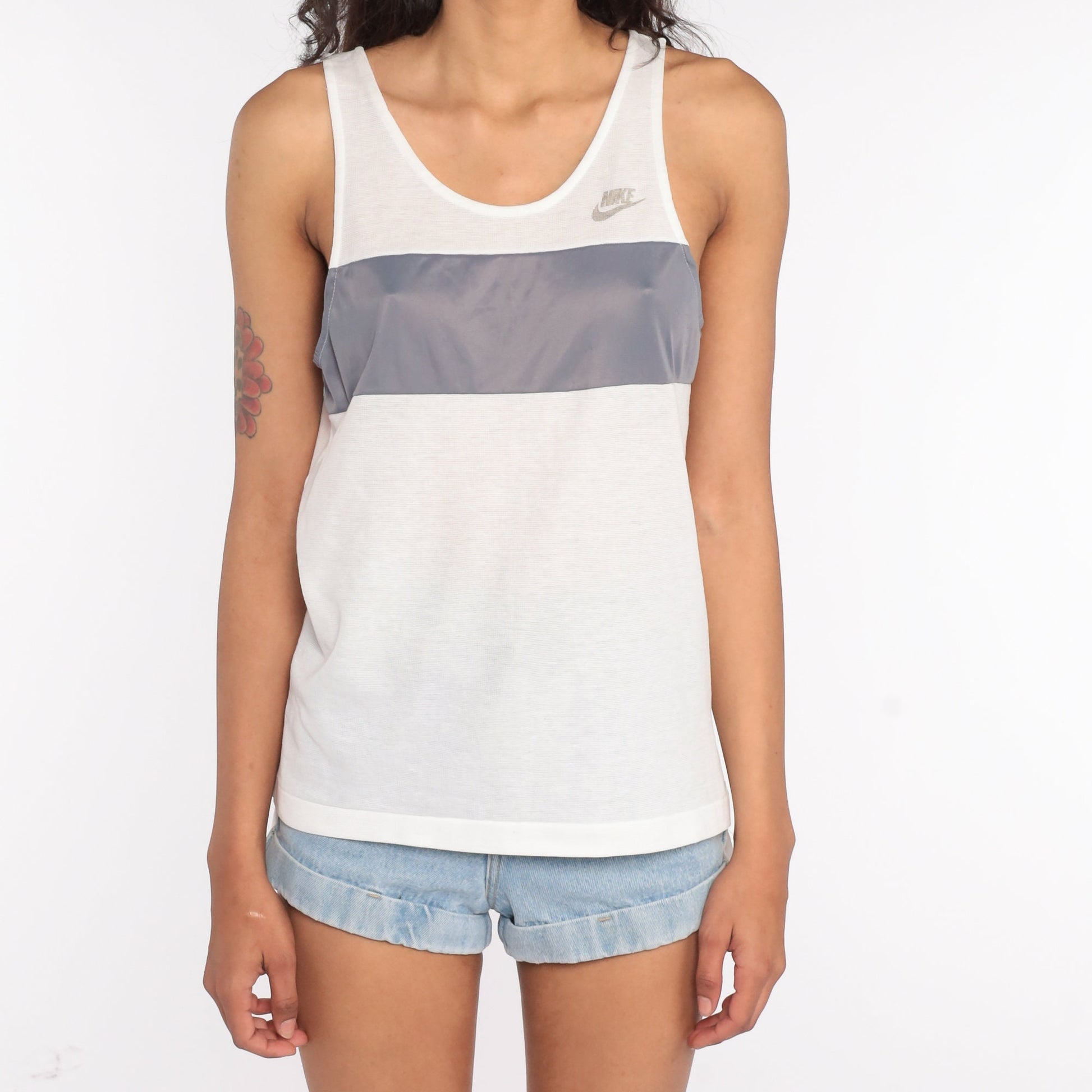 80s Nike Sheer White Mesh Tank Top Athletic Small S
