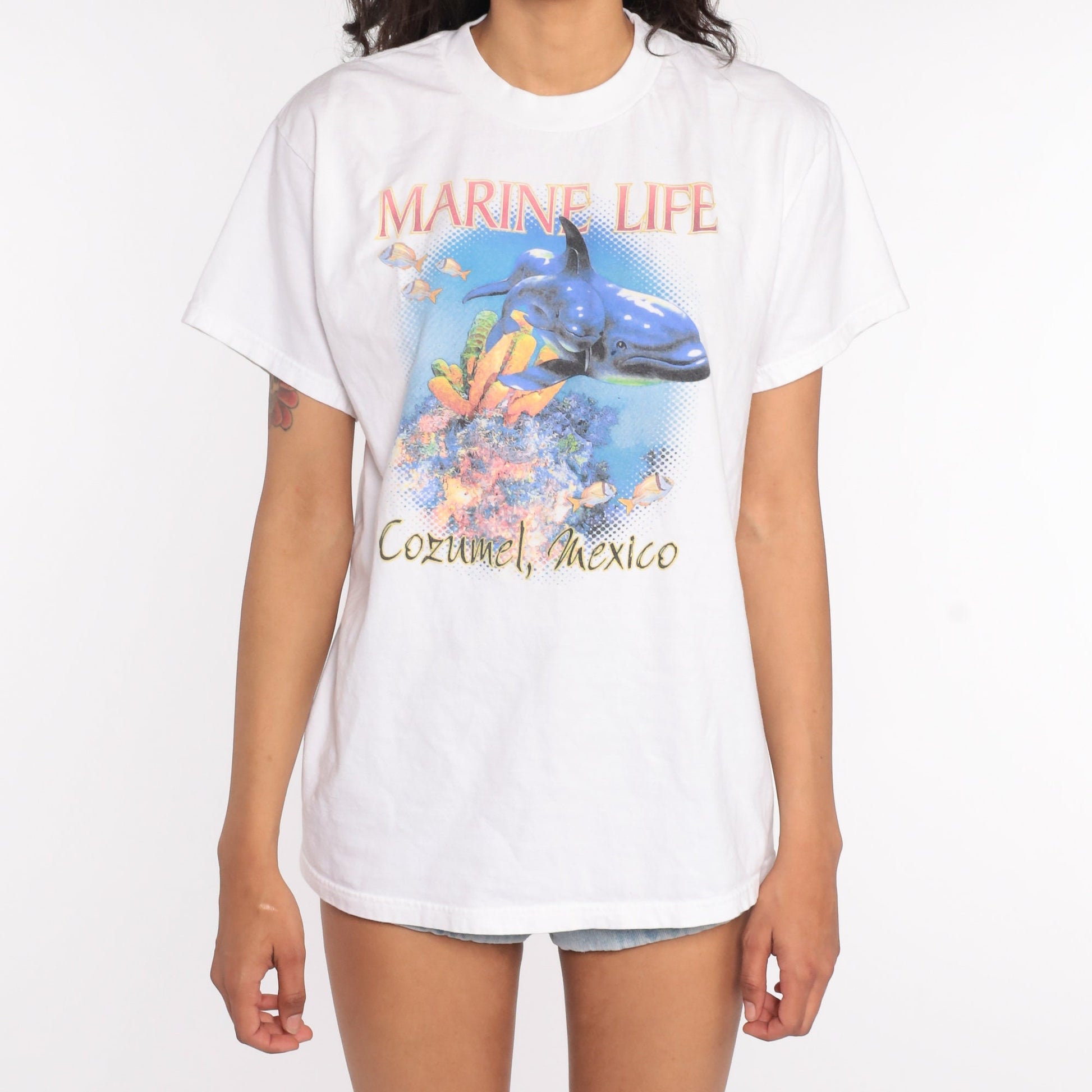 90s Cozumel Dolphin Graphic T-Shirt Mexico Souvenir Cotton Tee Medium