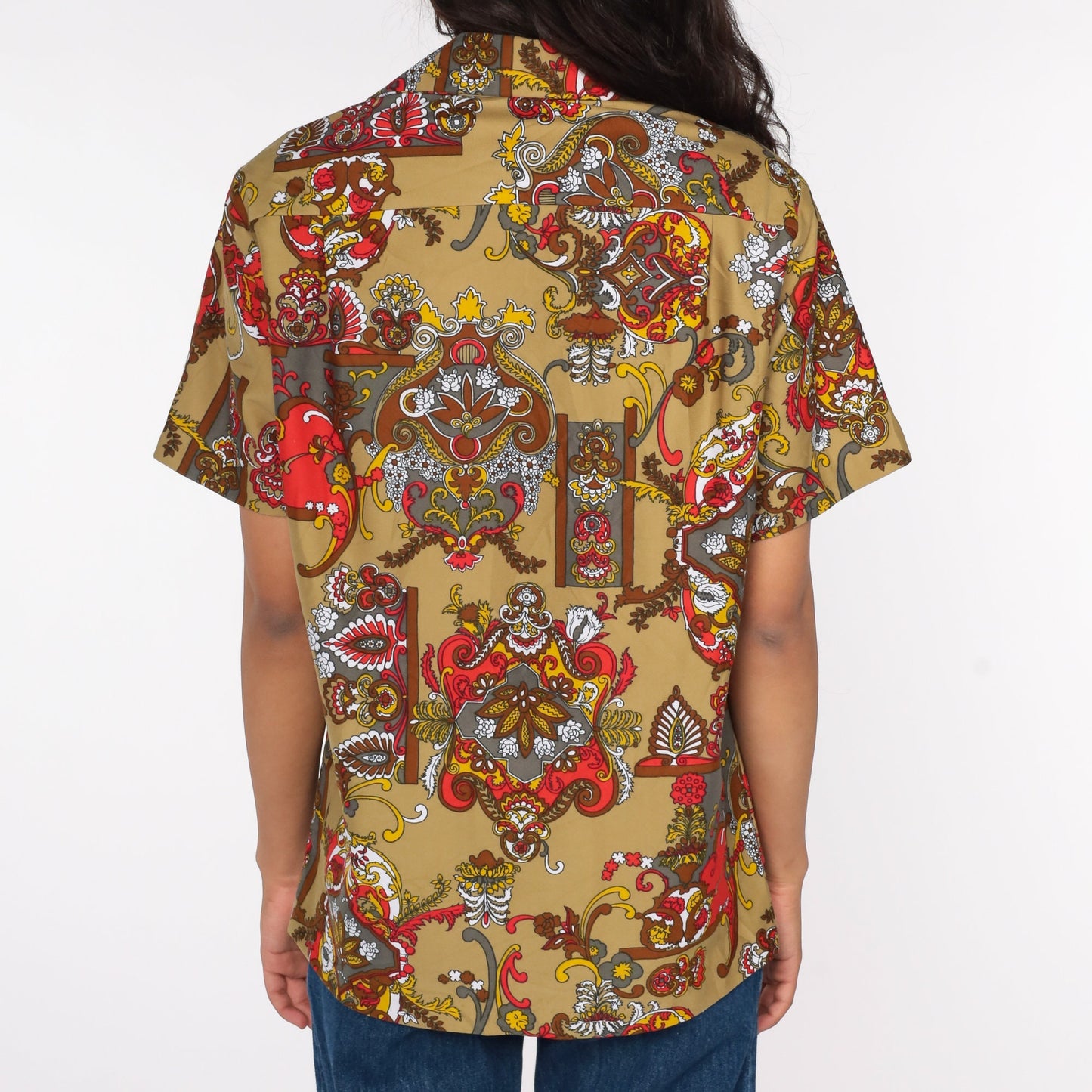 70s Psychedelic Acid Print Button Up Shirt Short Sleeve Unisex Small Medium