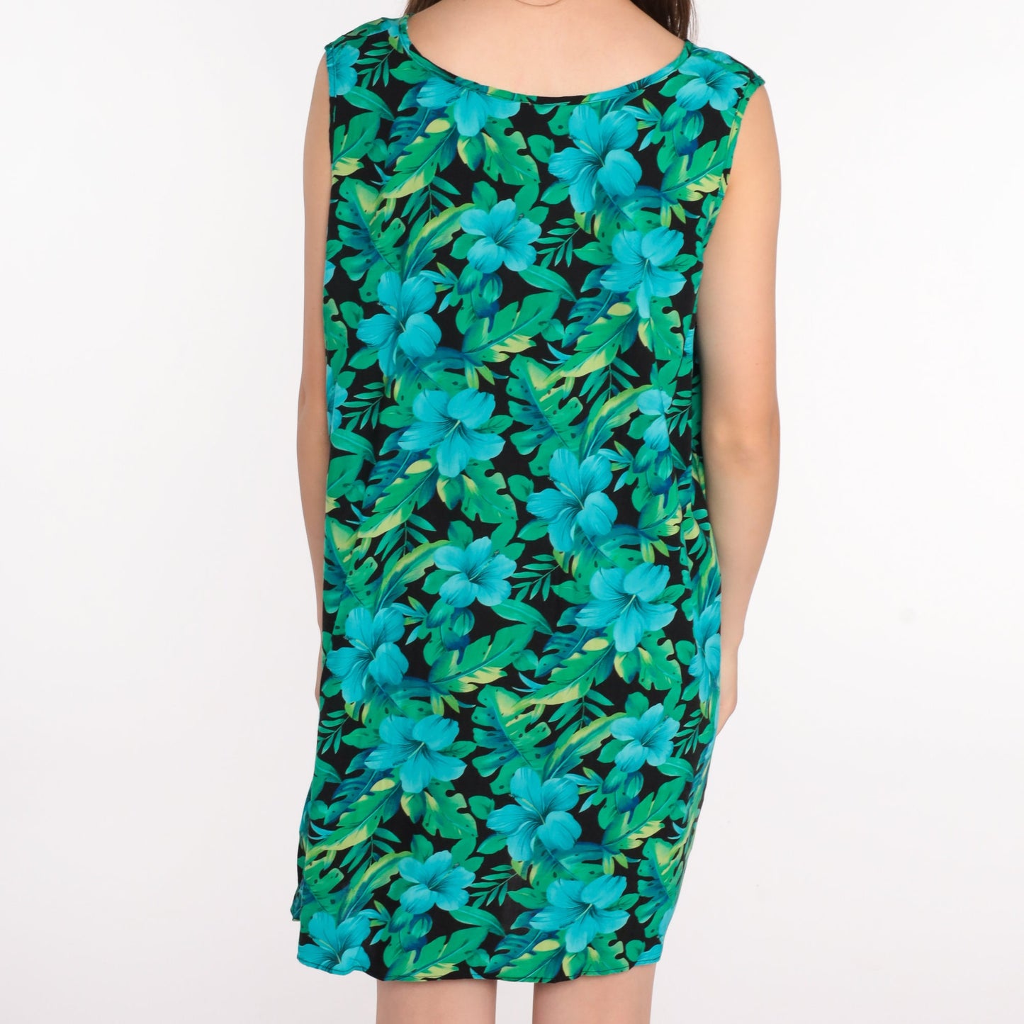 90s Tropical Floral Mini Dress Shift Sleeveless Rayon Extra Large XXL
