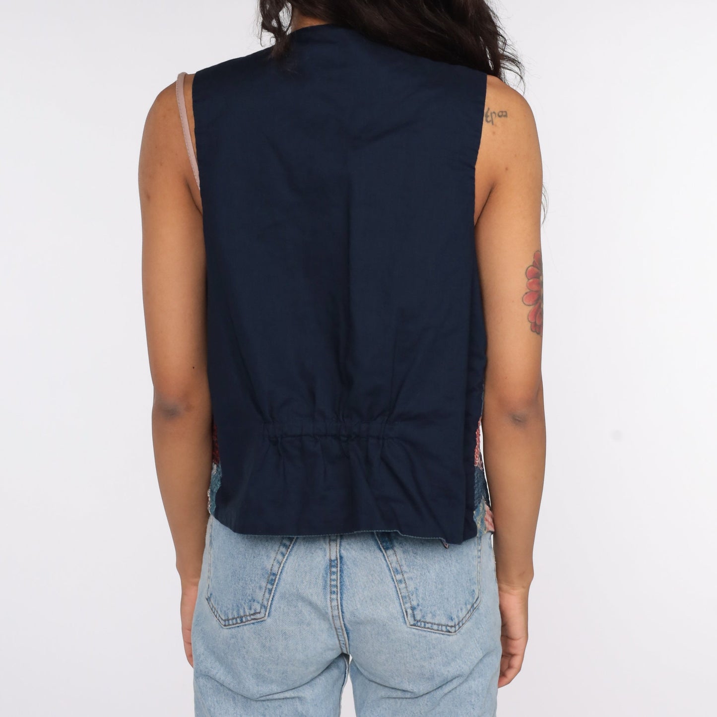 90s Patchwork Open Front Vest Top Red Blue Gingham Medium