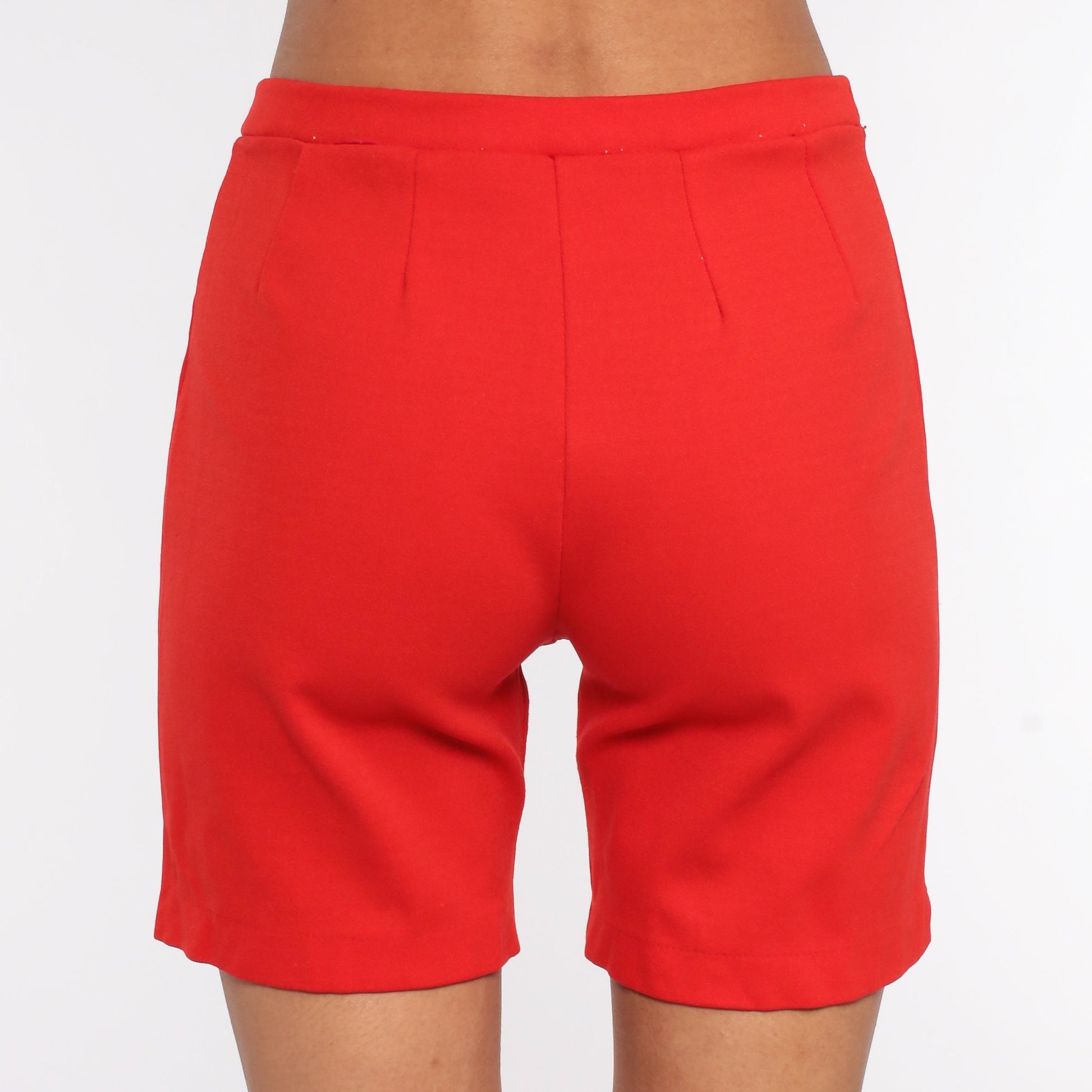 70s High-Waist Bicycle Shorts Red Nylon Stretch Small