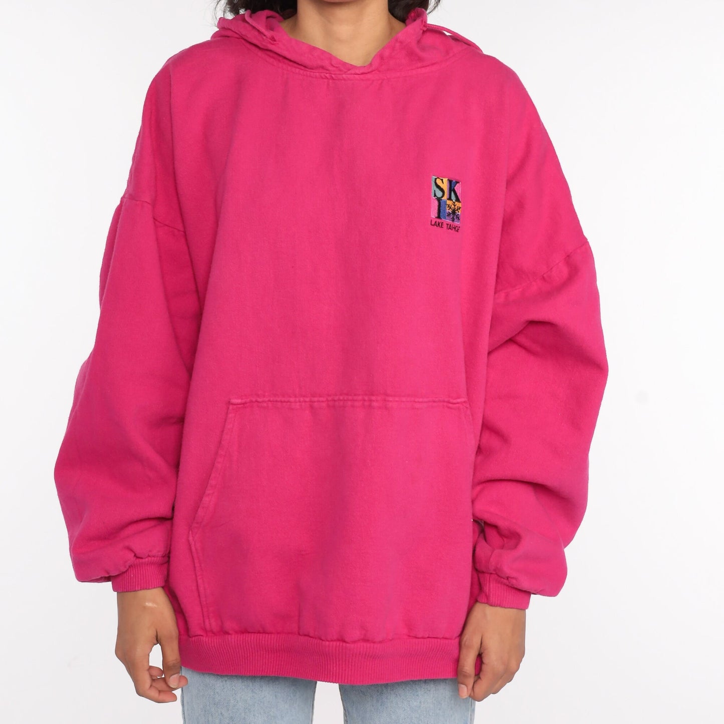 90s Lake Tahoe Ski Hoodie Sweatshirt Hot Pink Graphic Extra Large XXL