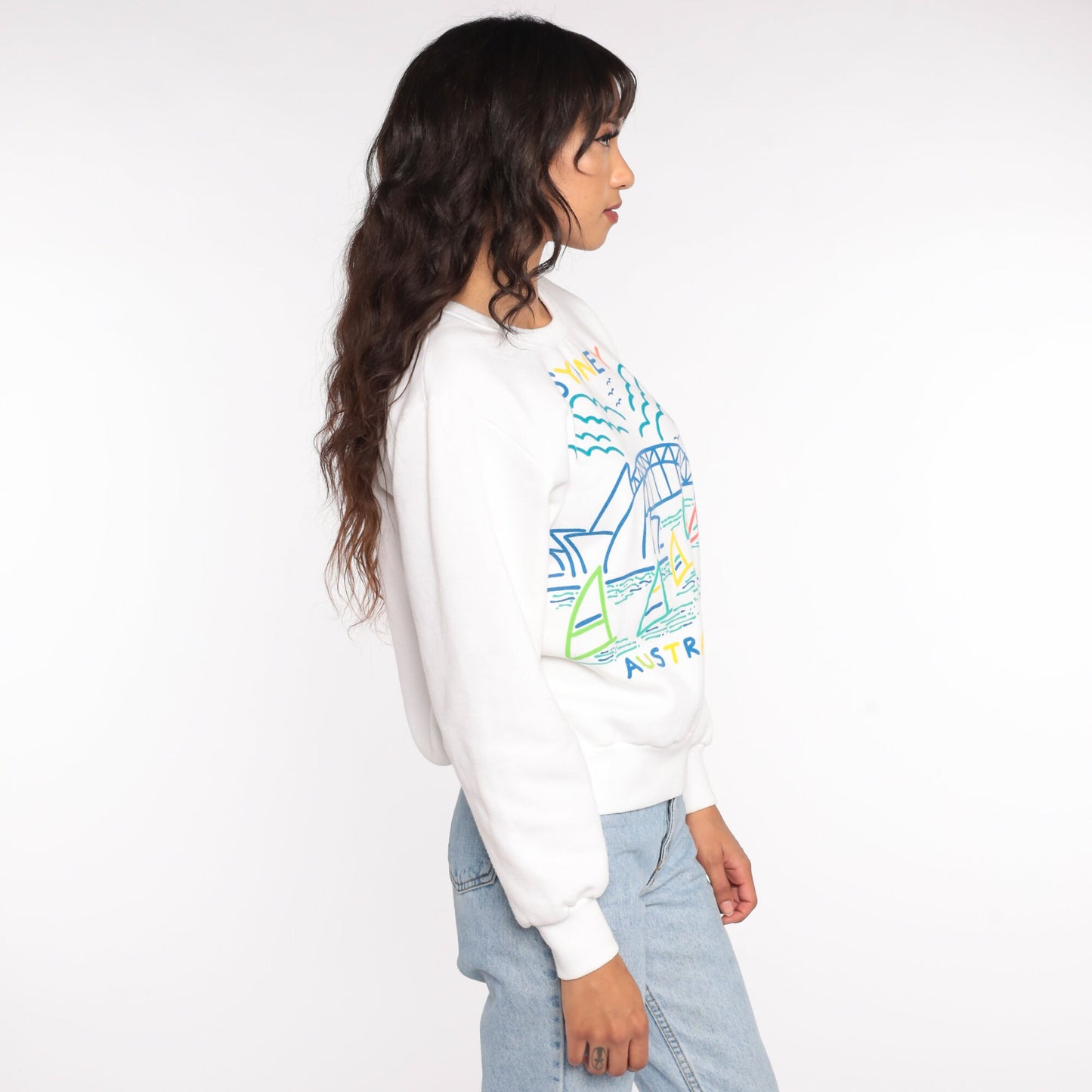 90s Sydney Opera House Harbour Bridge Sweatshirt White Graphic Crewneck Small