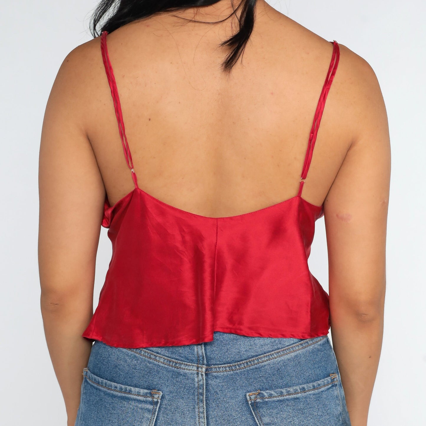 00s Red Silk Camisole Tank Top Lingerie Y2K Extra Large