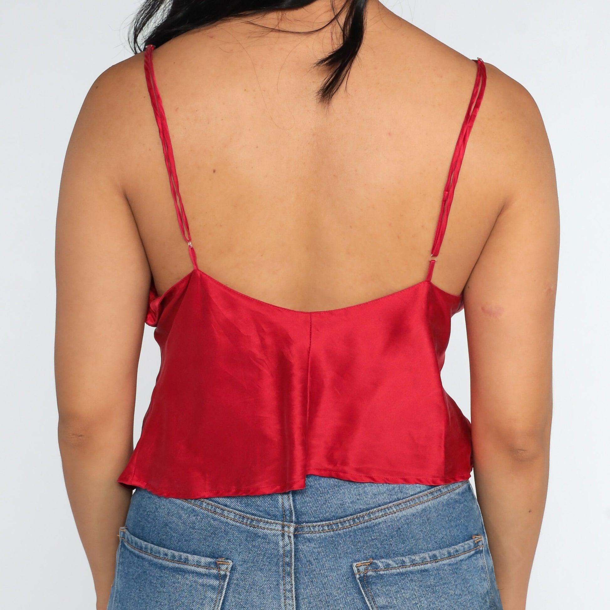 00s Red Silk Camisole Tank Top Lingerie Y2K Extra Large