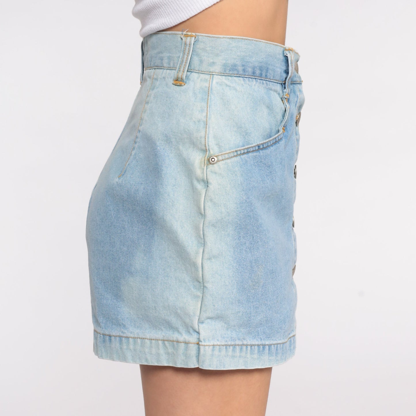 90s Squeeze Jeans Blue Denim Skort High Waisted Button Up Extra Small