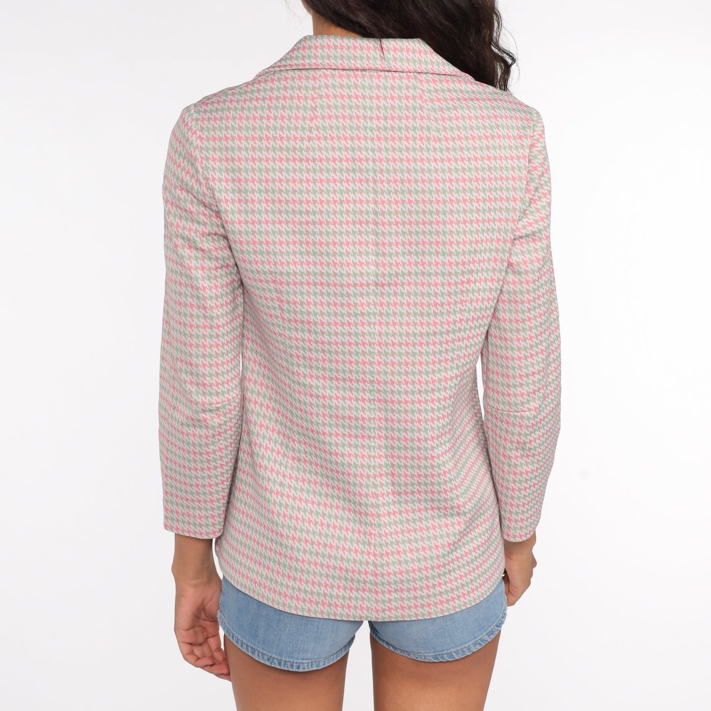 70s Checkered Blazer Pink Green Plaid Jacket Small