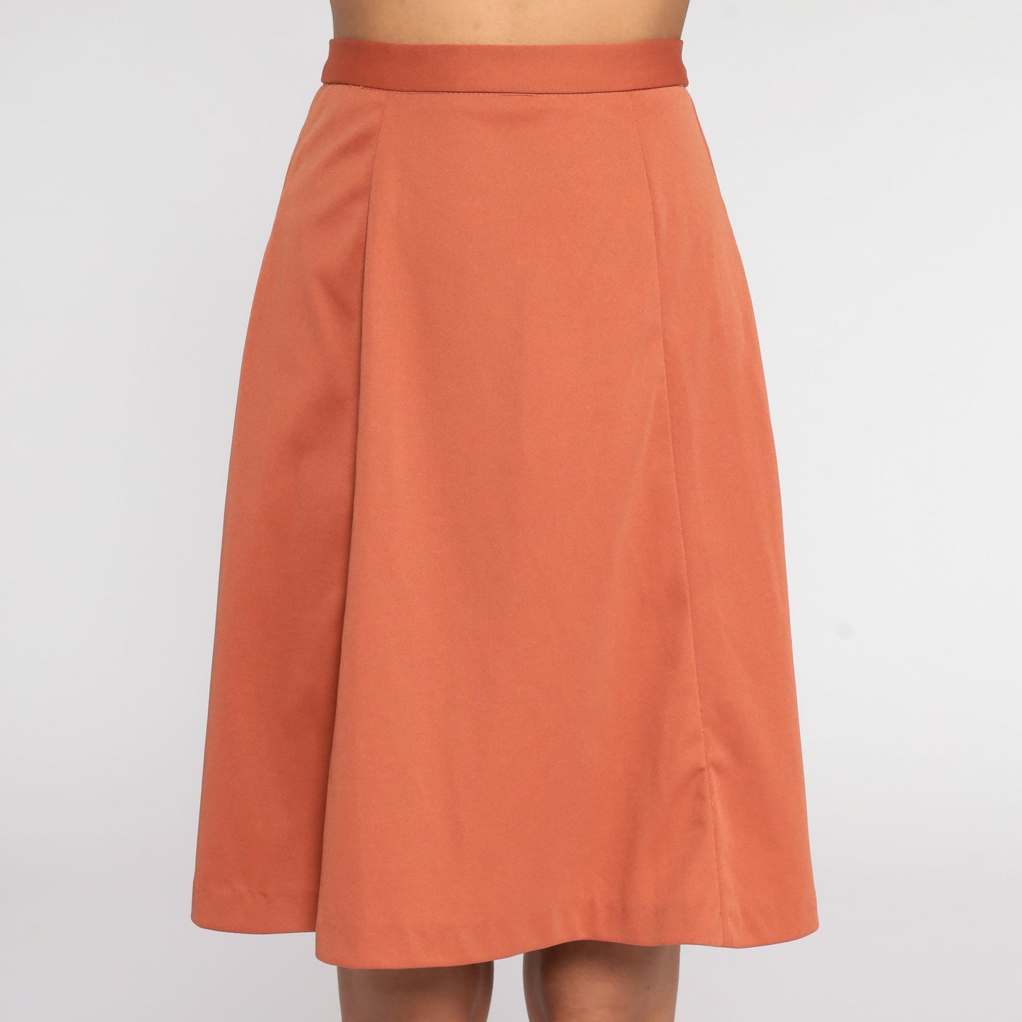 70s Terracotta A-Line Midi Skirt High Waisted Rear Zip Extra Small