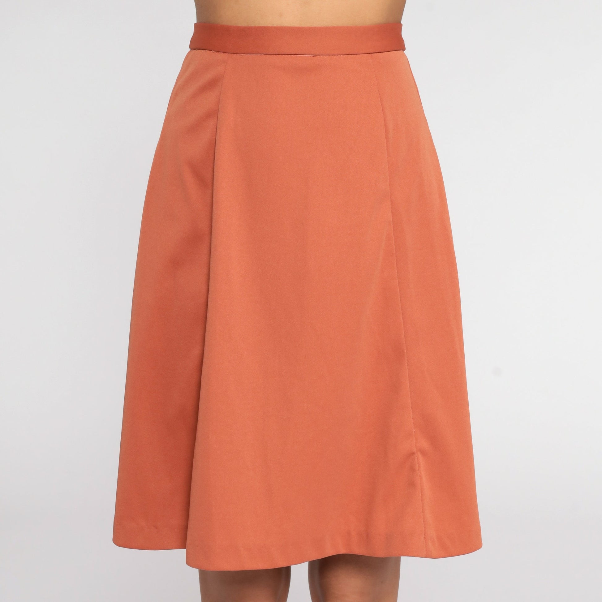 70s Terracotta A-Line Midi Skirt High Waisted Rear Zip Extra Small