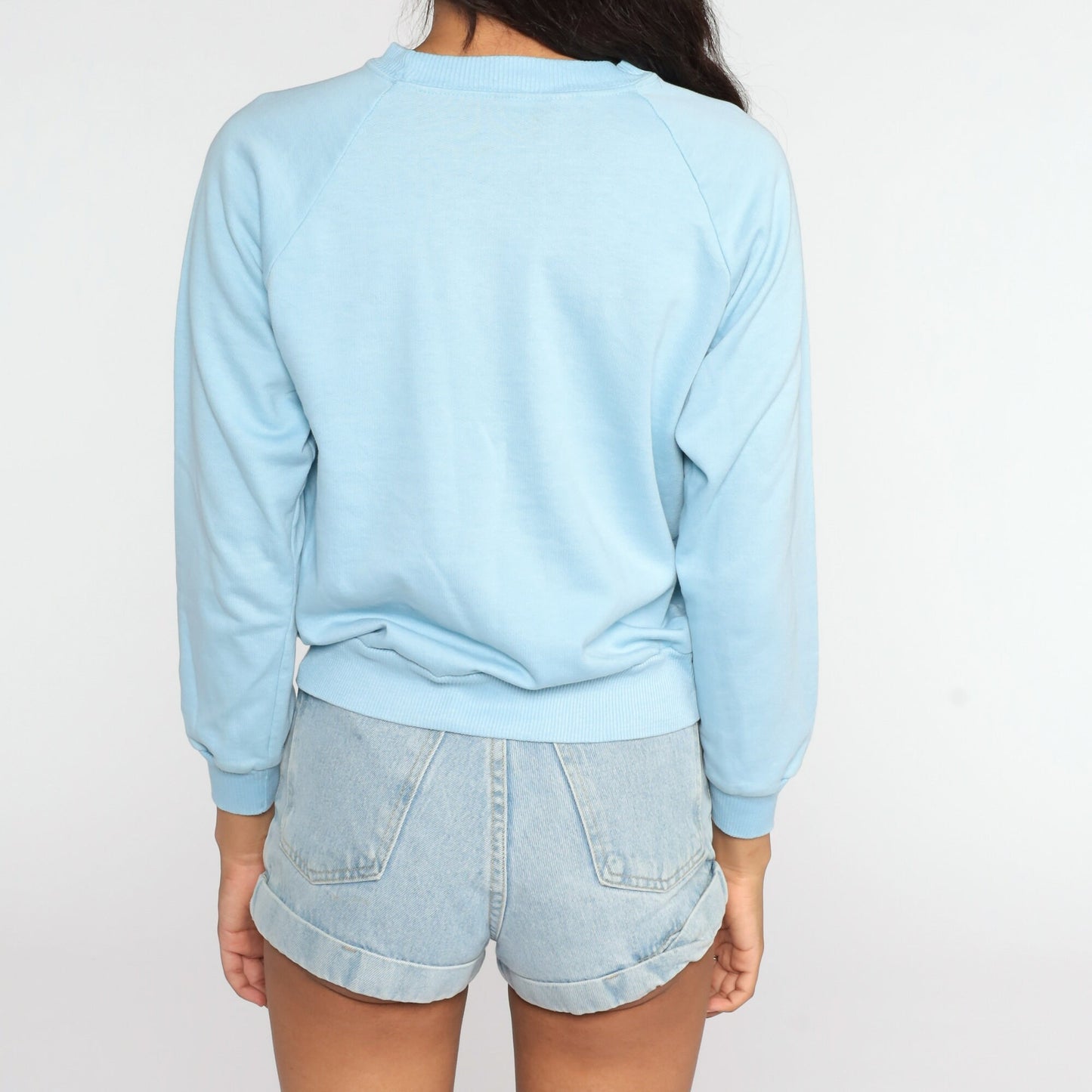 80s Hawaii Butterfly Sweatshirt Baby Blue Hand Painted Betty Raglan Extra Small