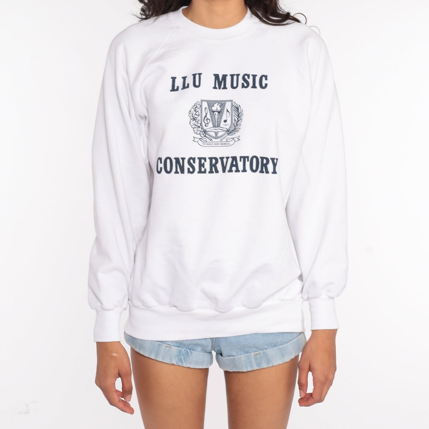 80s LLU Music Conservatory Raglan Sweatshirt Graphic Pullover Medium