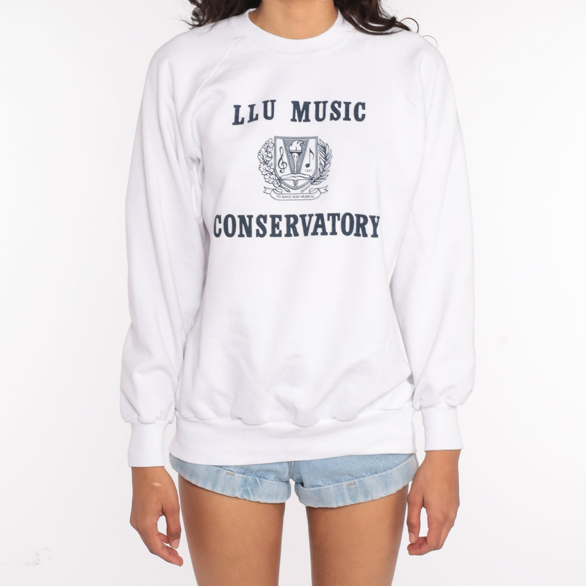 80s LLU Music Conservatory Raglan Sweatshirt Graphic Pullover Medium