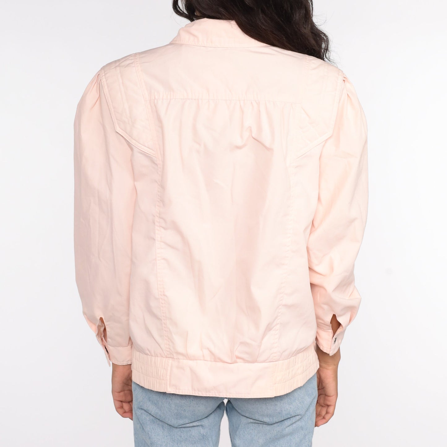 80s Baby Pink Puff Sleeve Windbreaker Bomber Jacket Medium