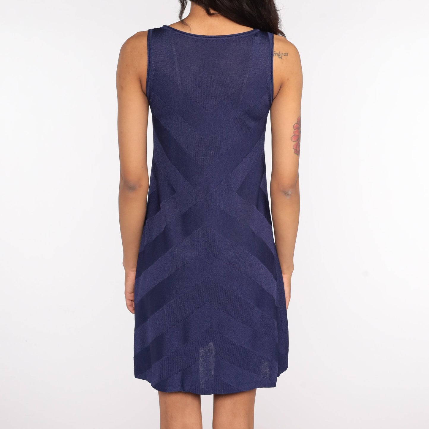 90s Dark Blue Chevron Bodycon Tank Dress Mini Small Medium