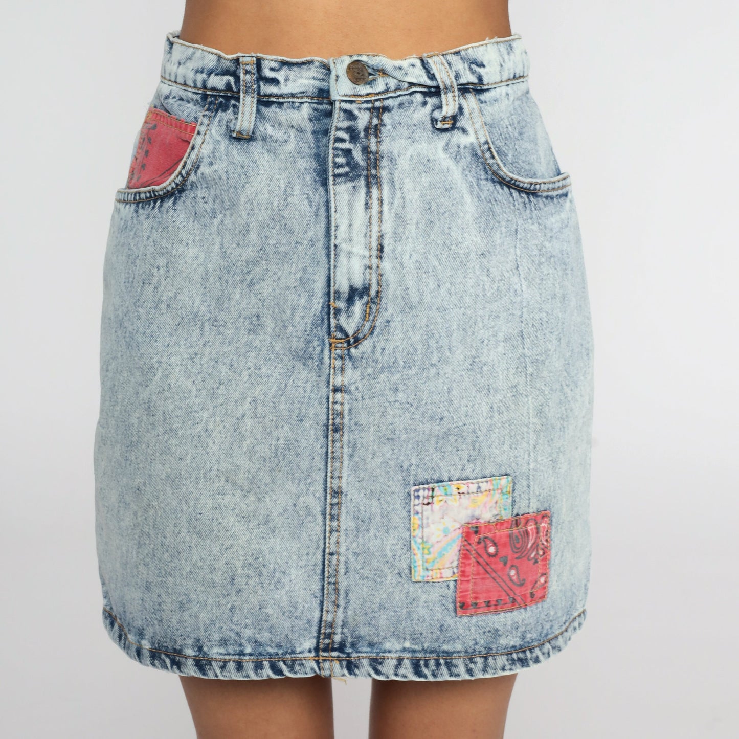 90s Acid Wash Denim Mini Skirt High Waisted Jean Skirt Blue Small S