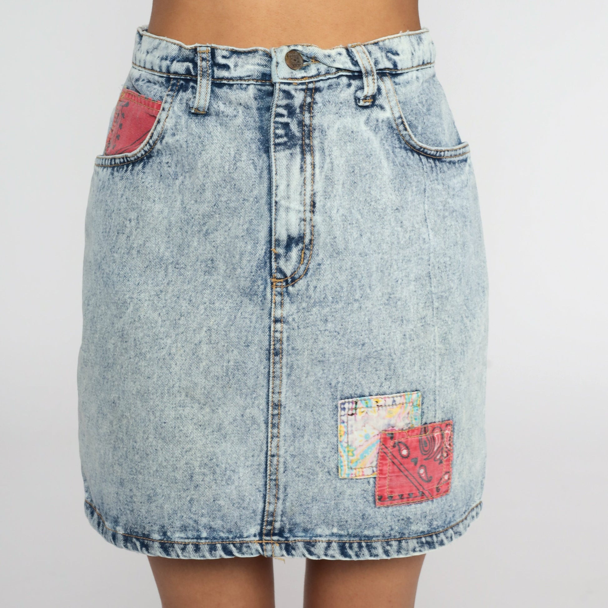 90s Acid Wash Denim Mini Skirt High Waisted Jean Skirt Blue Small S