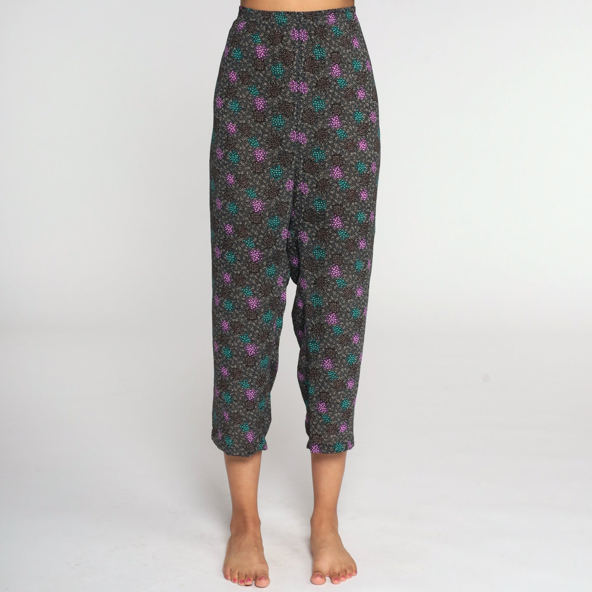 80s High-Waisted Tapered Ankle Pants Black Geometric Medium Large