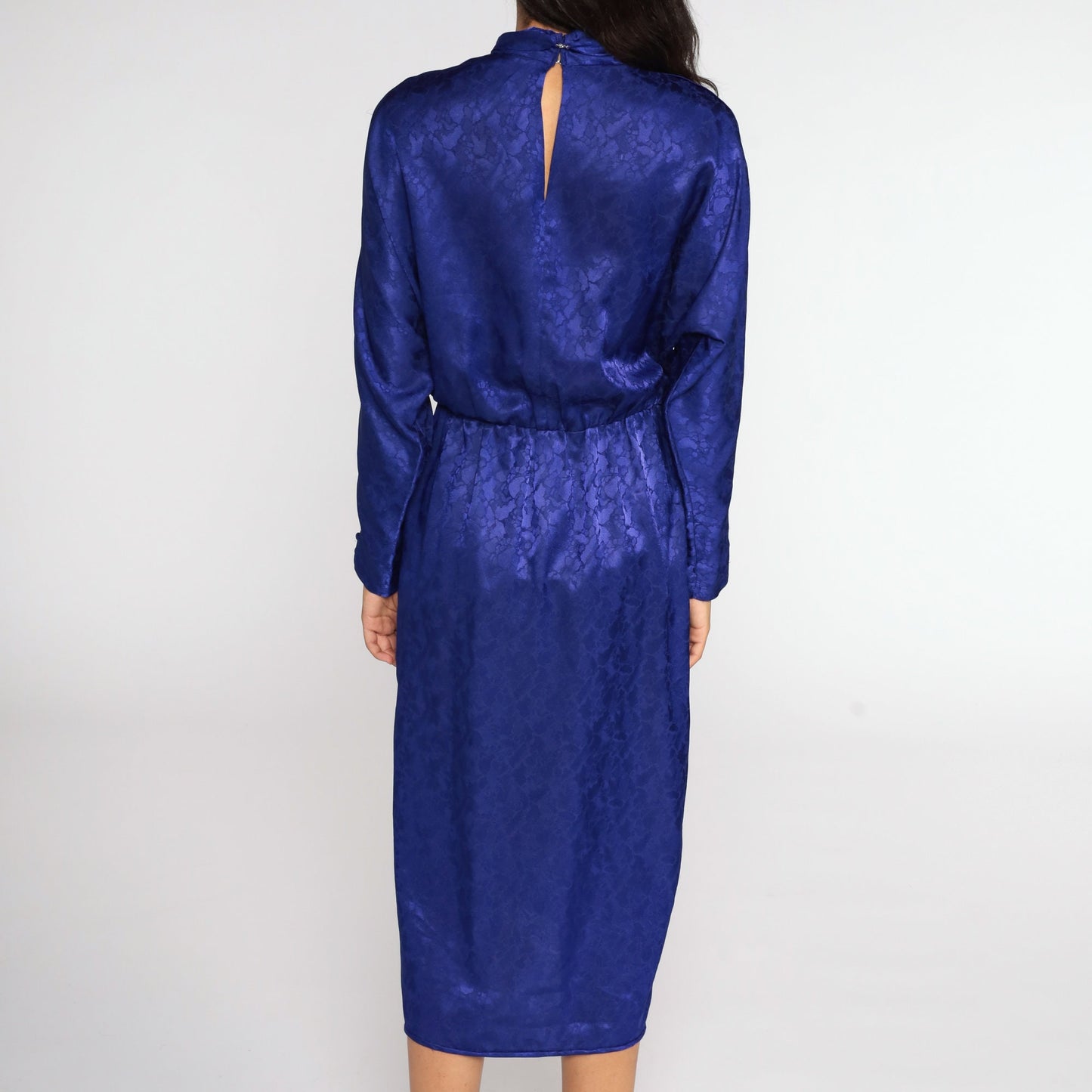 80s Purple Keyhole Midi Sheath Dress Long Sleeve Fitted Small Medium