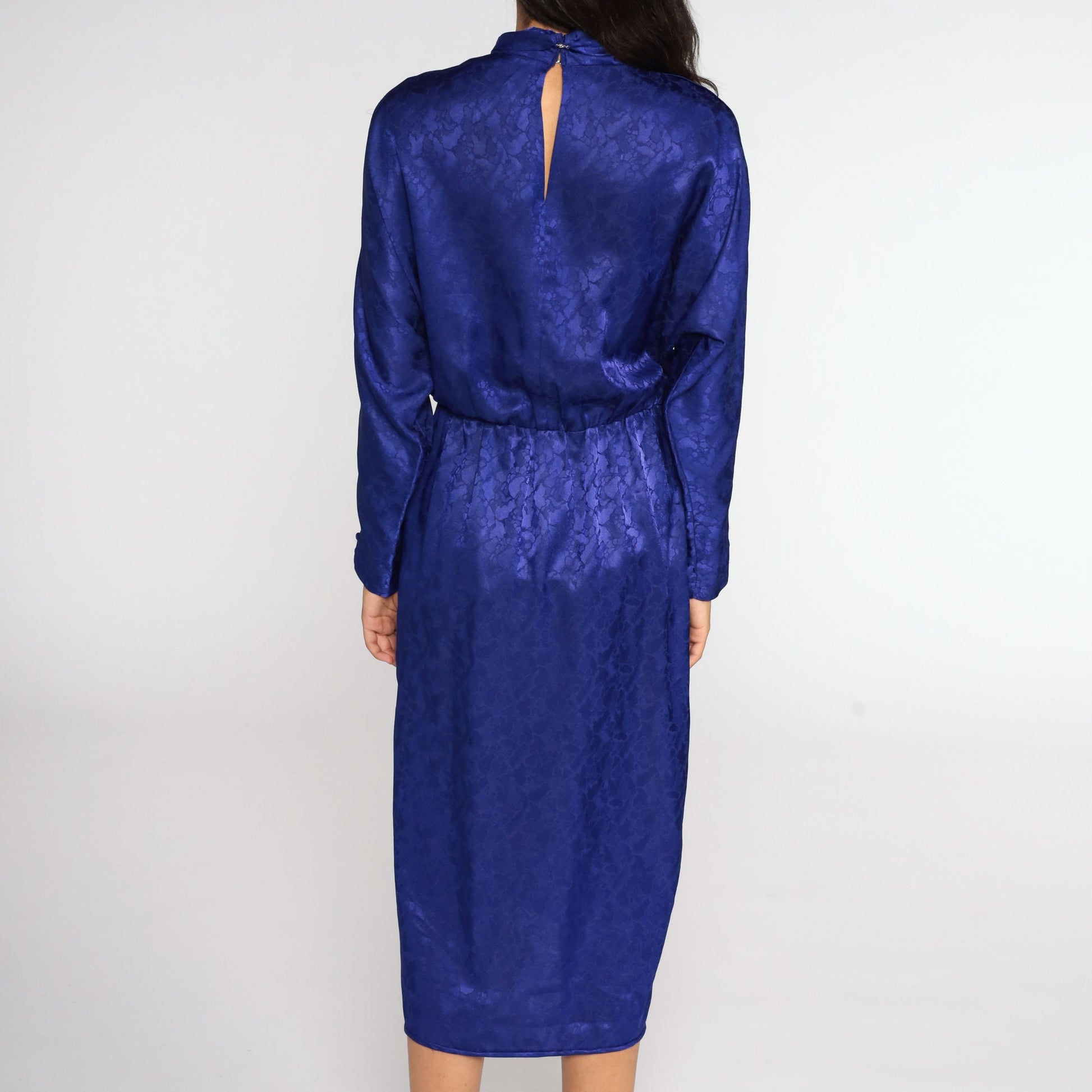80s Purple Keyhole Midi Sheath Dress Long Sleeve Fitted Small Medium