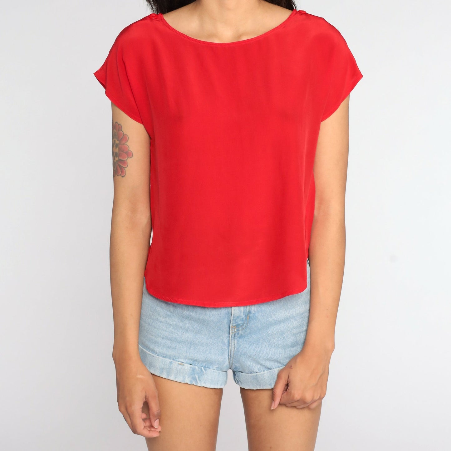 80s Red Silk Short Sleeve Blouse Jonathan Martin Small S