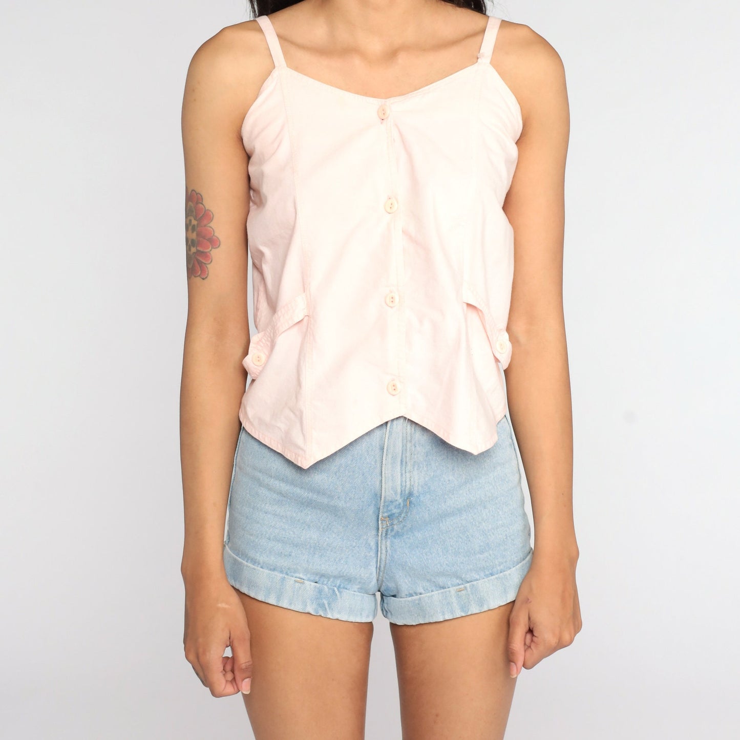 80s Baby Pink Button-Up Tank Top Extra Small XS