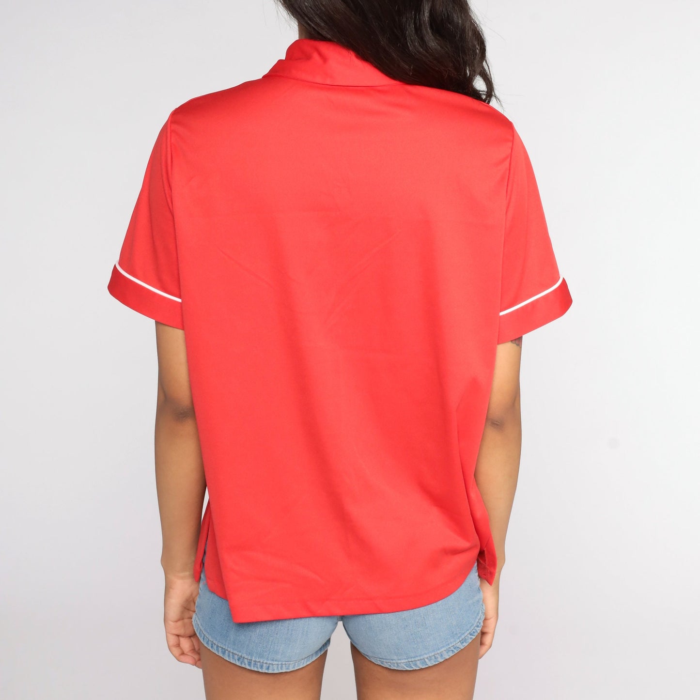 70s Red Polo Shirt Half Button Collared Short Sleeve Extra Large
