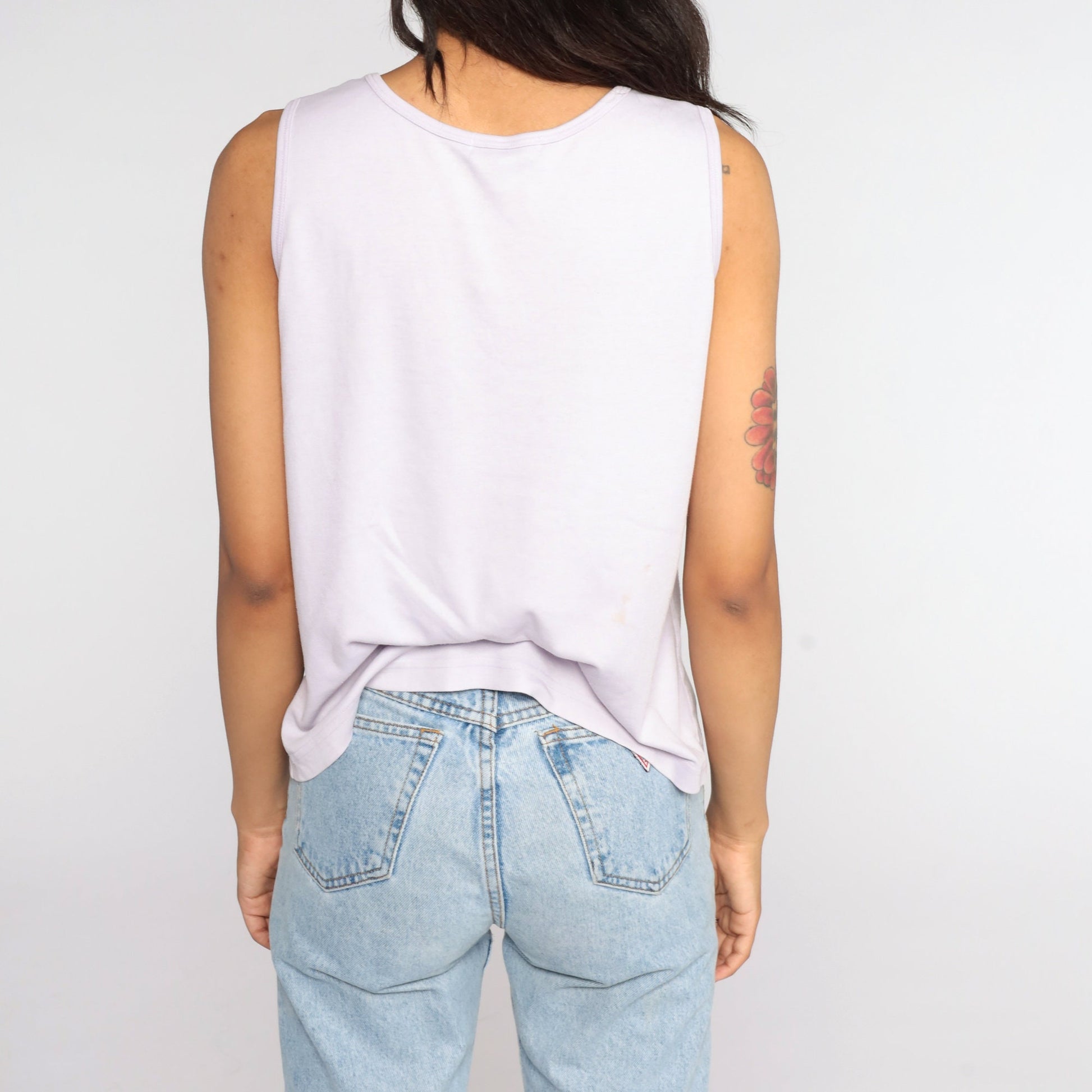 80s Floral Tank Top Lavender Purple Henley Sleeveless Shirt Large